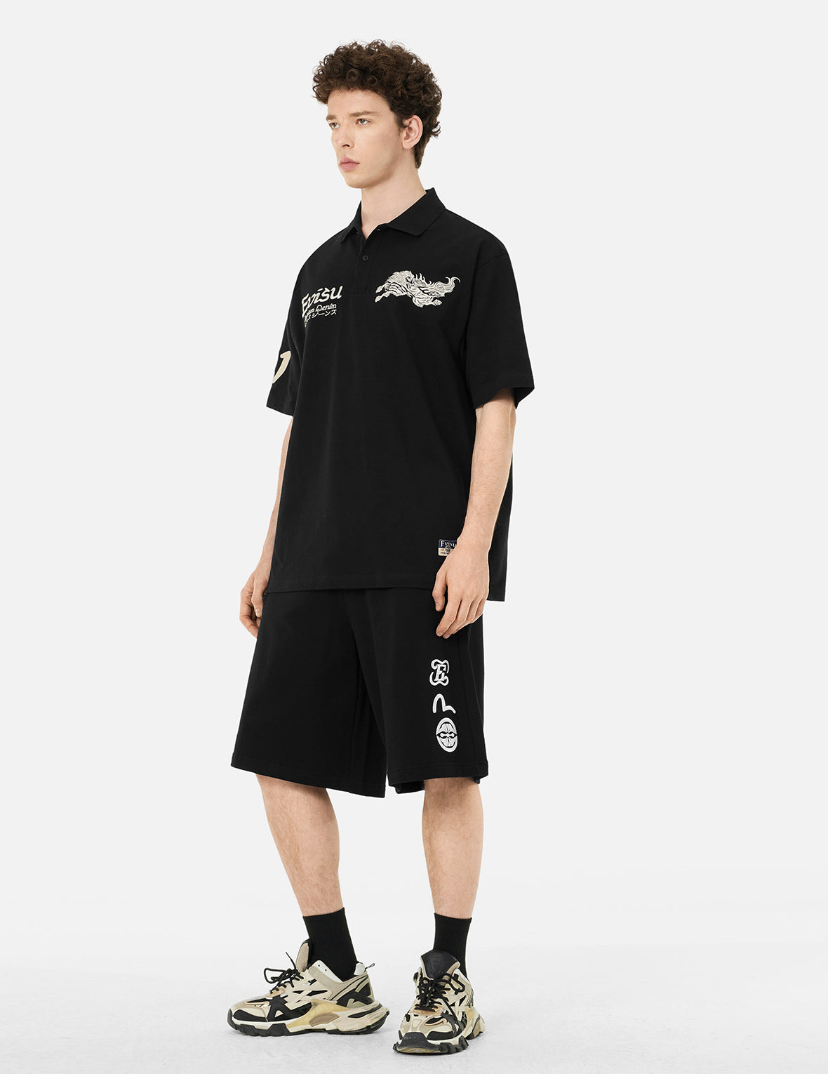 Hakutaku and Logo Embroidery Oversized Polo Shirt
