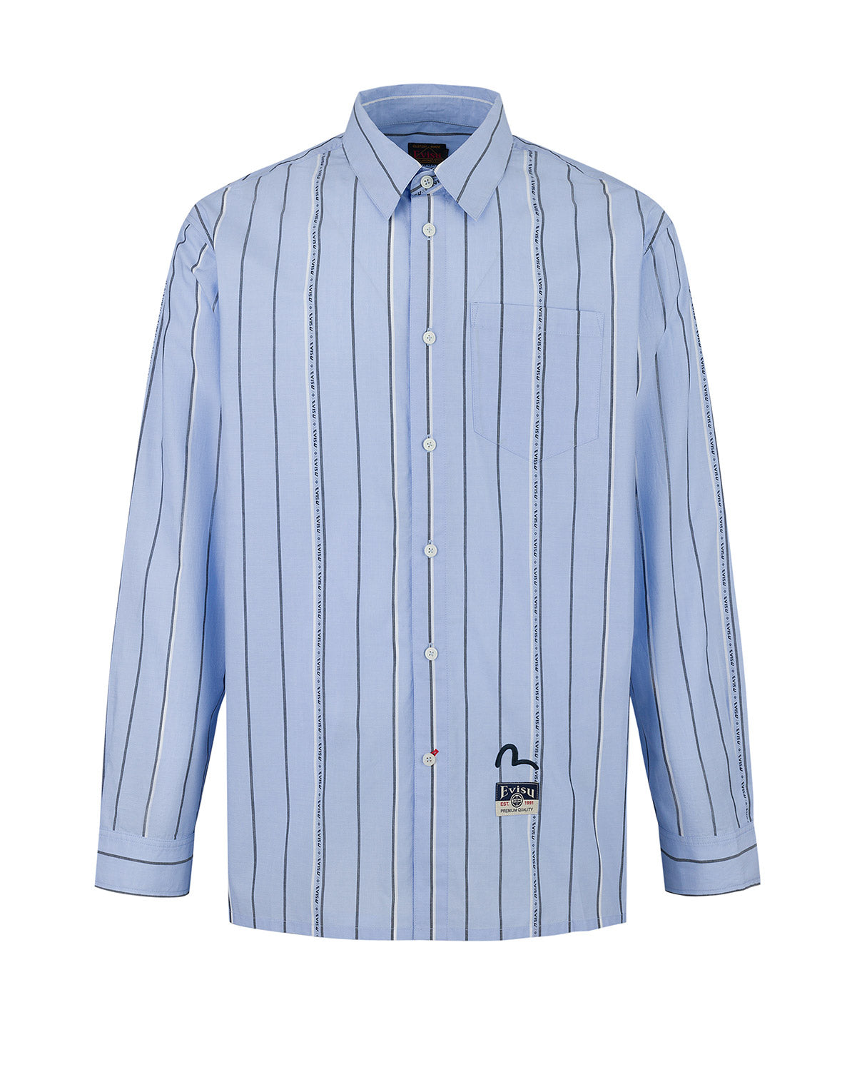 Striped Yarn Dyed Logo and Seagull Embroidery Fashion Fit Shirt