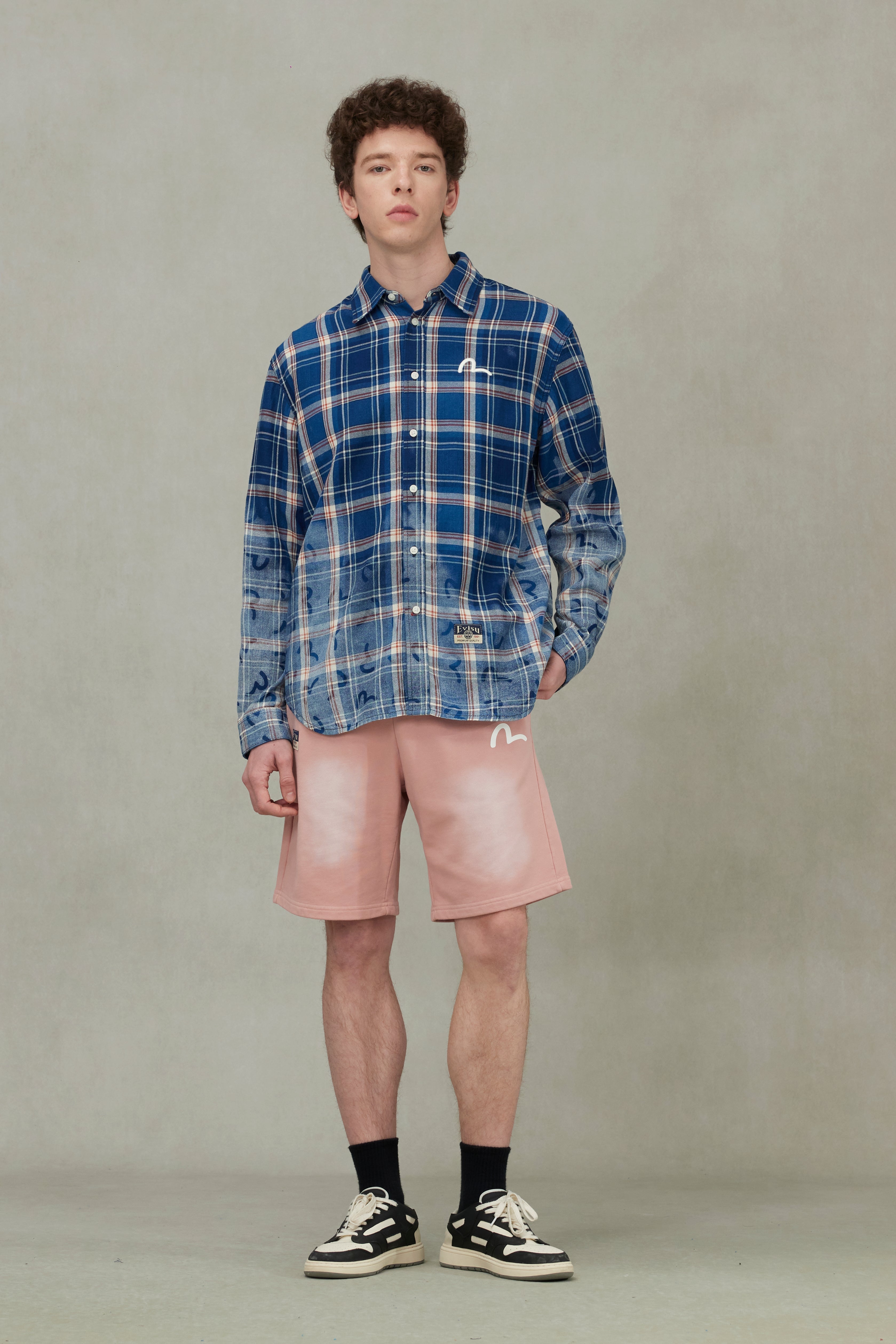 Allover Seagull Print Relax Fit Check Shirt