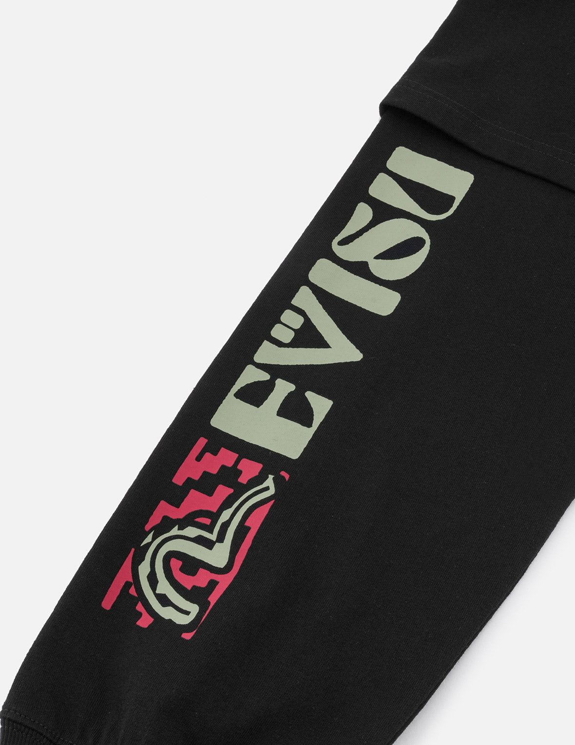 假两件印第安图腾印花宽版休闲长袖T恤