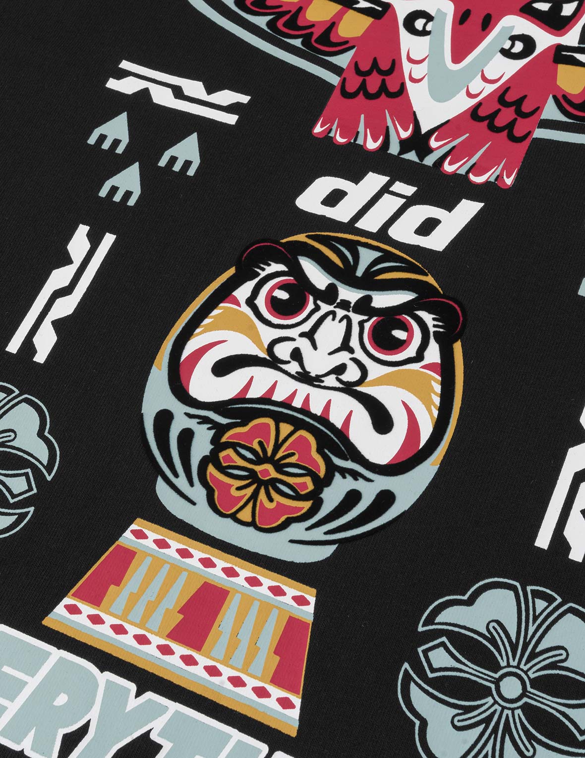 达摩和印第安图腾印花宽版休闲T恤