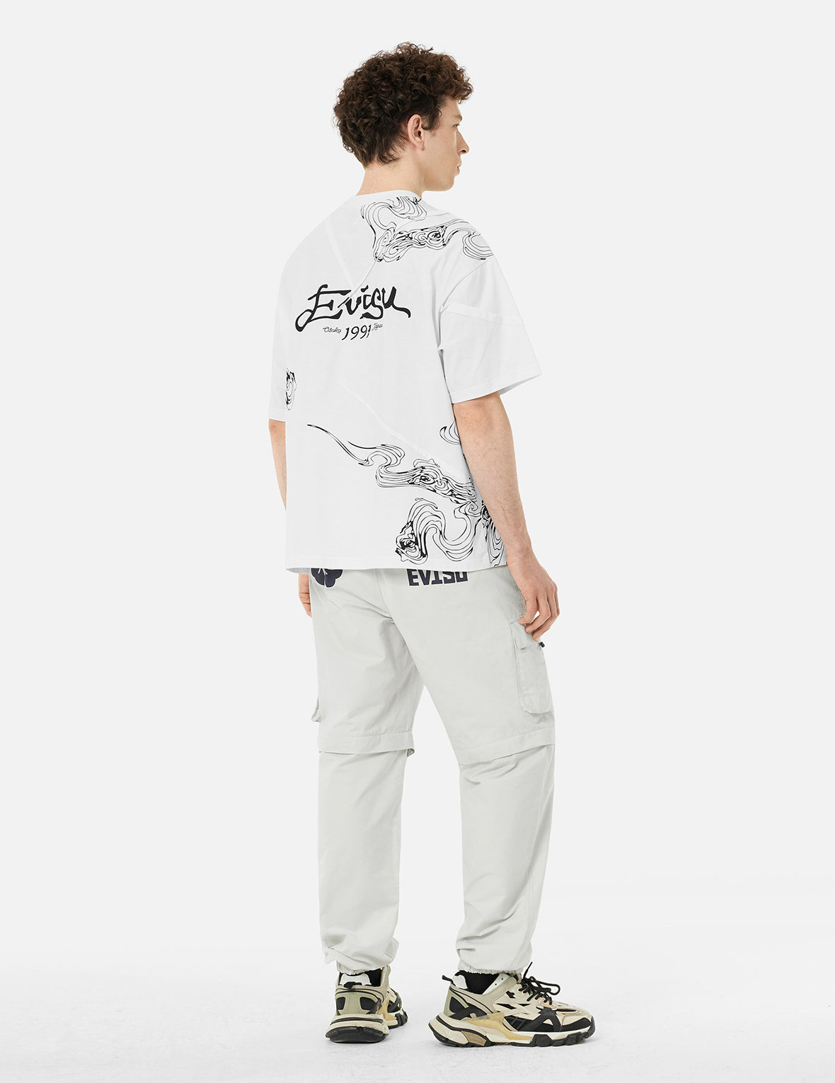 Auspicious Cloud and Logo Print Loose Fit T-Shirt