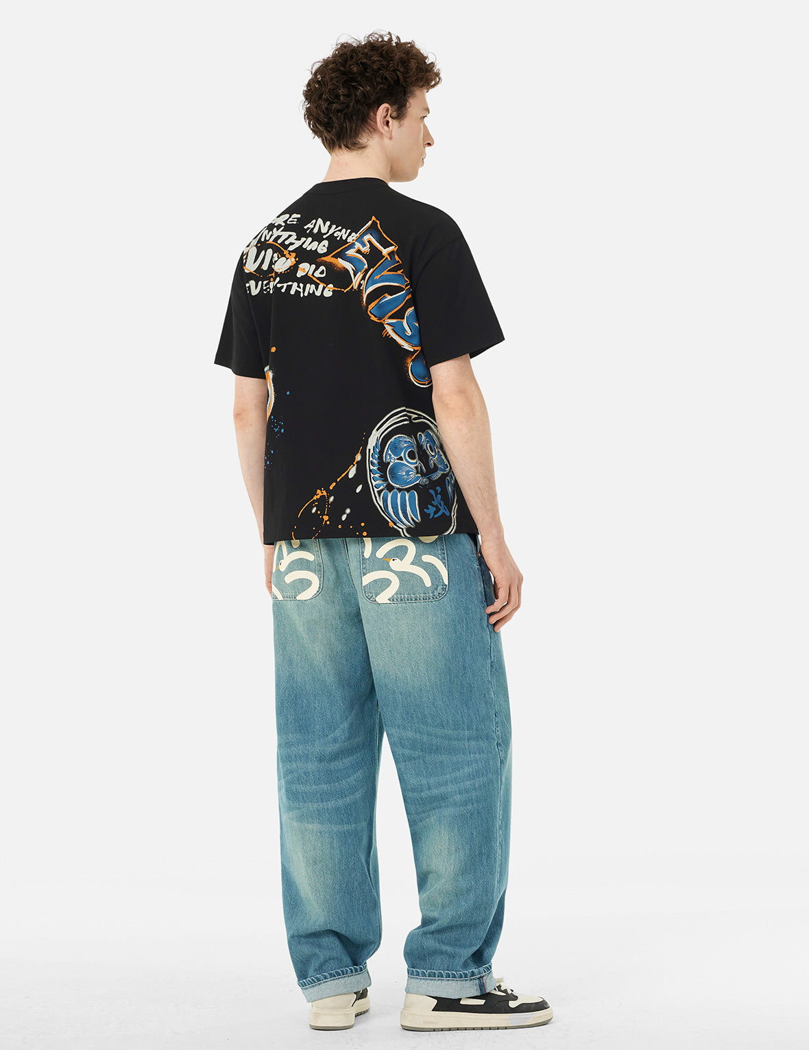 涂鸦圖案印花宽版休闲T恤