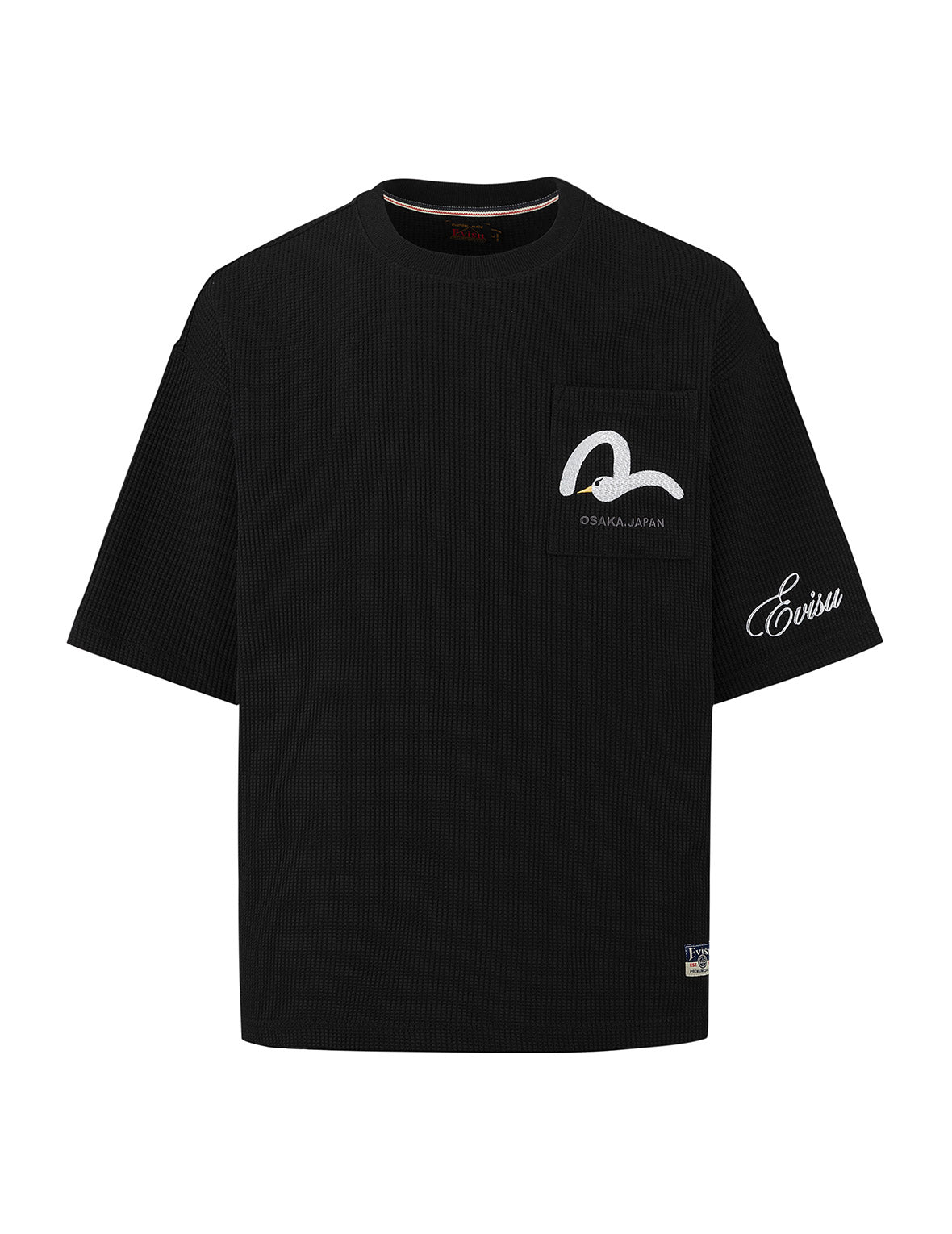 海鸥和商标刺绣超宽版短袖华夫格卫衣