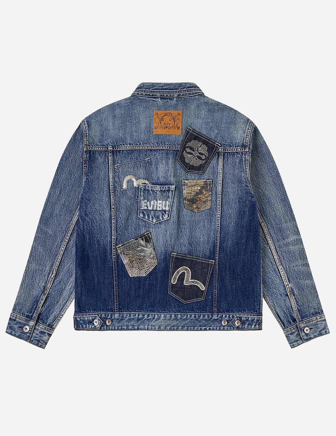 Brocade Patch Multi-pocket Denim Jacket