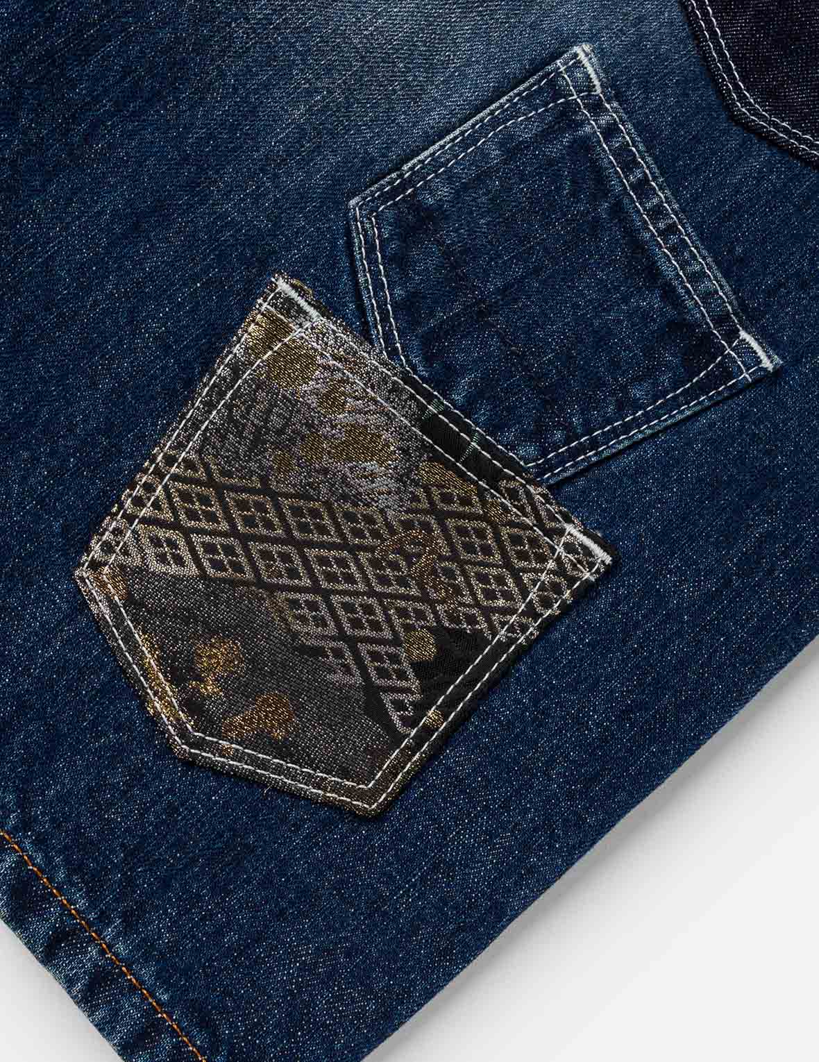 Brocade Patchwork Denim Shorts