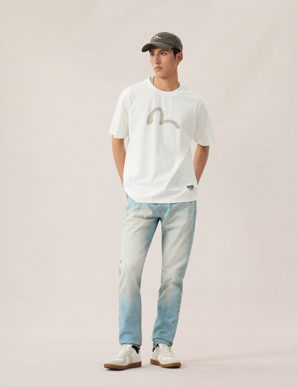 7-Pocket Seagull Print Washed Jeans #2017