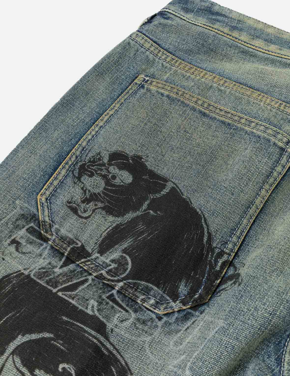 Allover Graffiti Printed Denim Jeans #2030