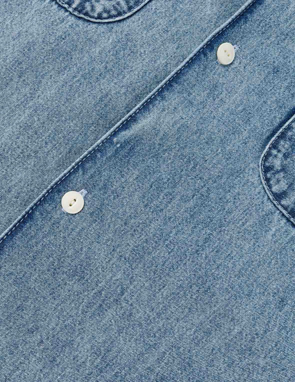 双胸袋箱型牛仔短袖衬衫