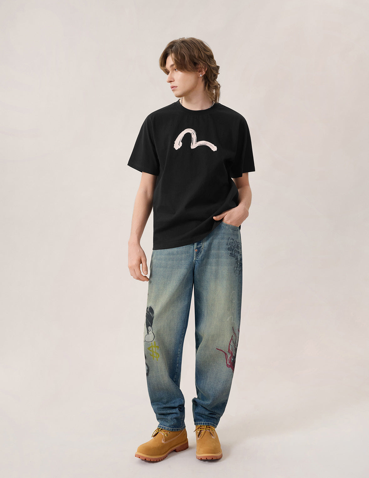 手绘刷色海鸥印花T恤