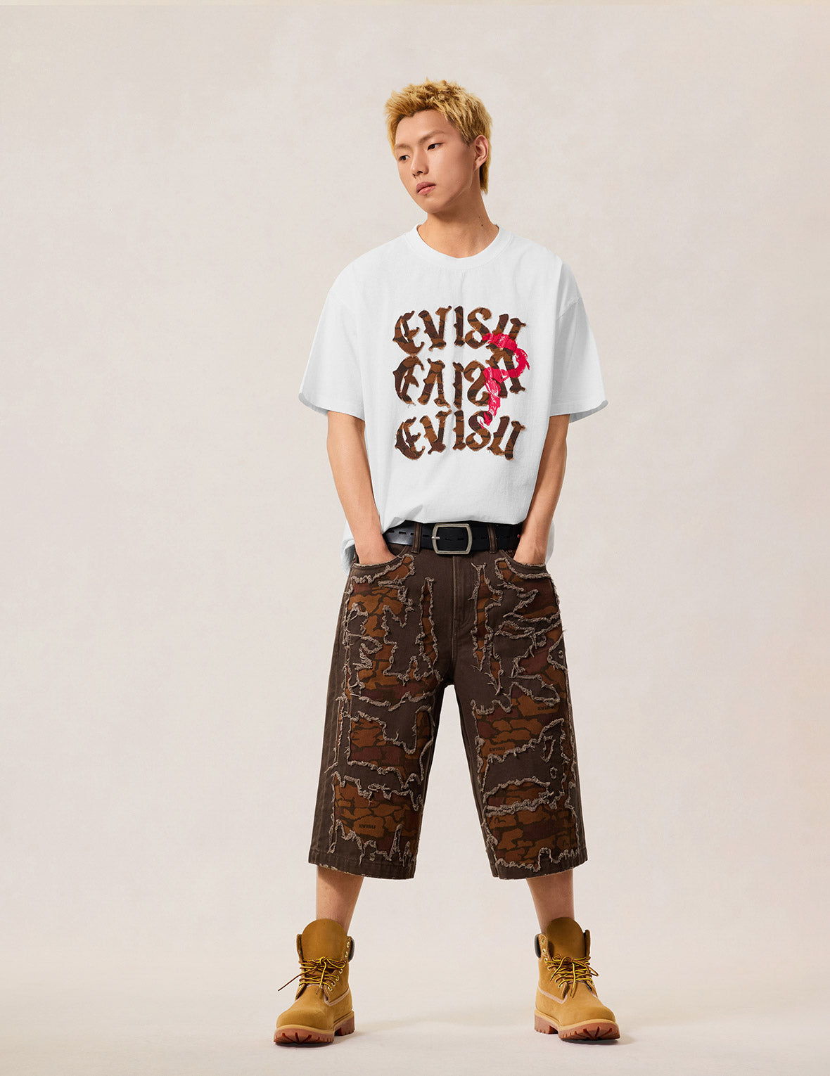 Distressed Ishigaki Camouflage Applique Logo T-shirt