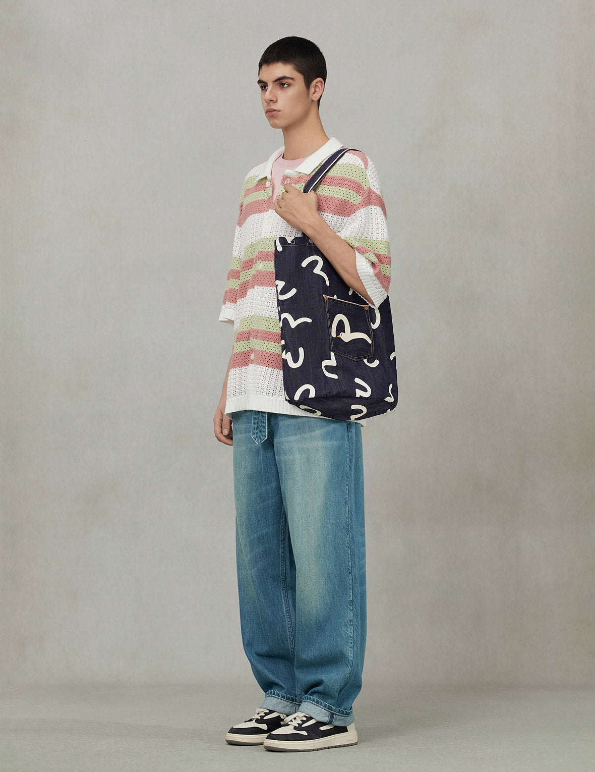 Allover Seagull Print Denim Bag
