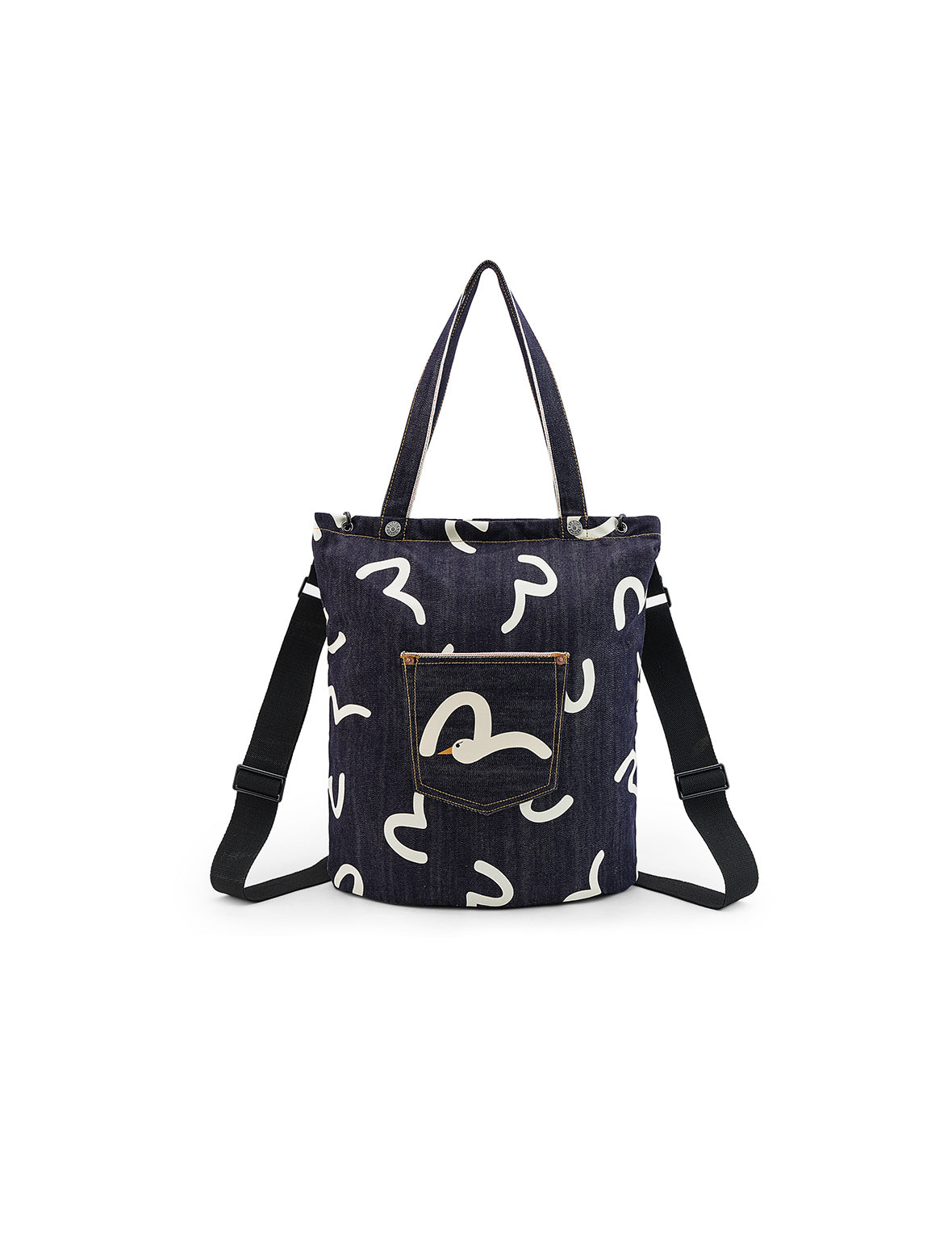 Allover Seagull Print Denim Bag