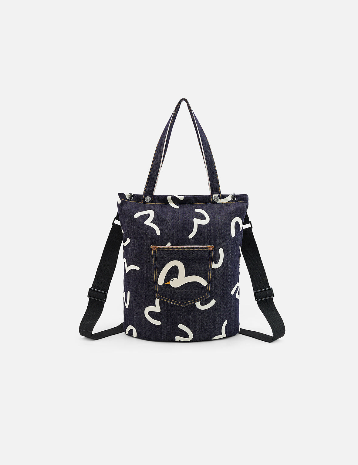 Allover Seagull Print Denim Bag