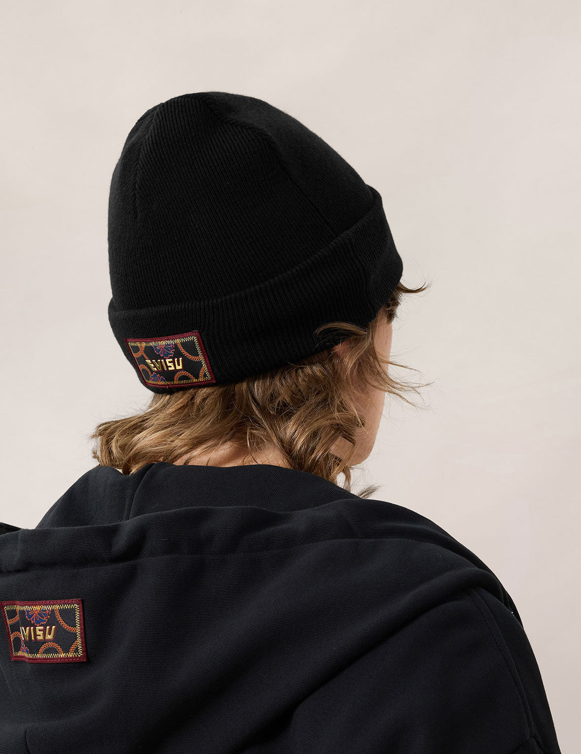 Evisu Logo Embroidery Beanie - Black