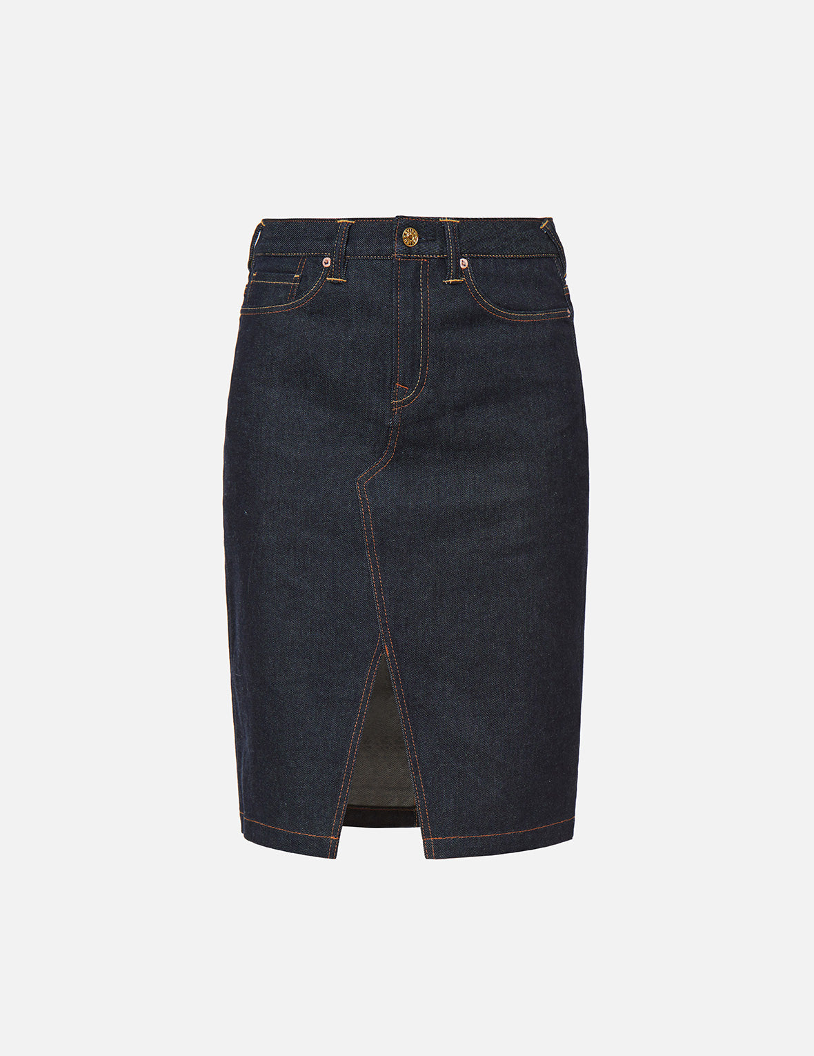 笔刷大M前开衩牛仔铅笔裙