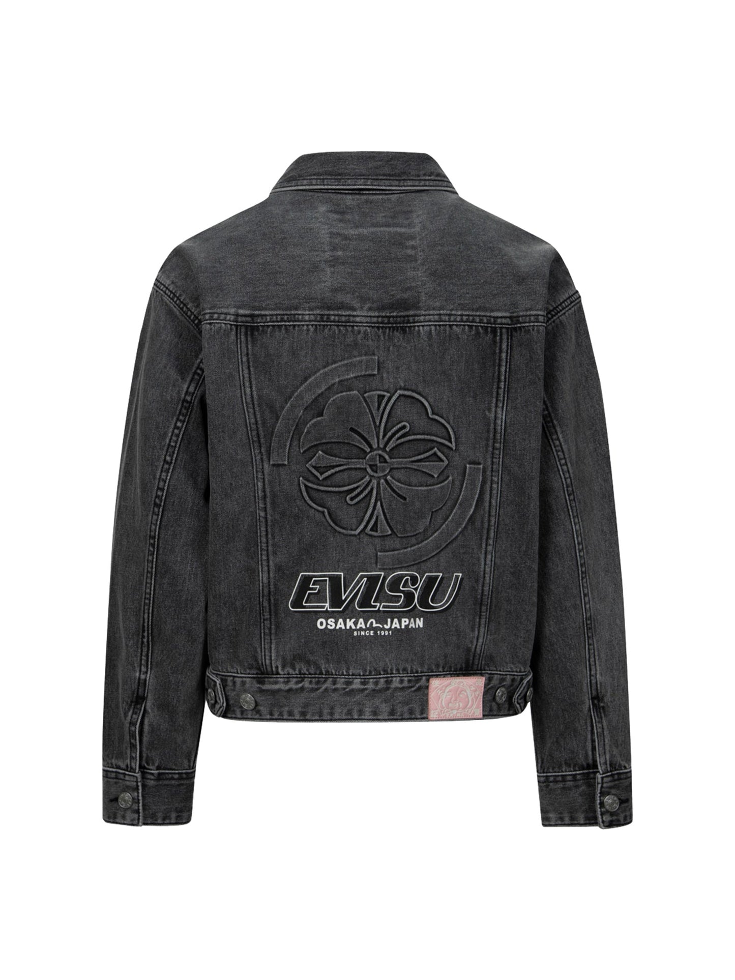 Seagull Embroidery and Kamon Embossed Print Loose Fit Denim Jacket