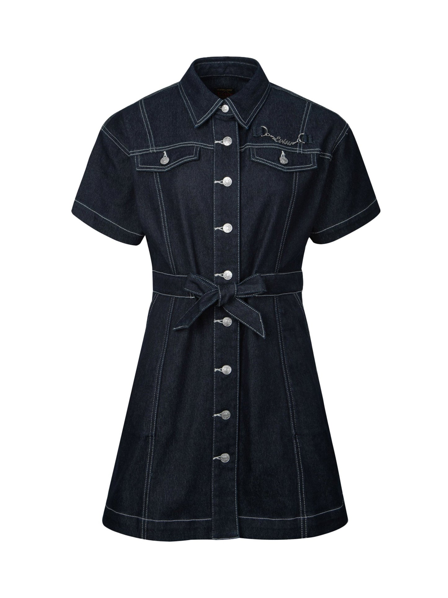 Seagull Embroidery Loose Fit Denim Shirt Dress