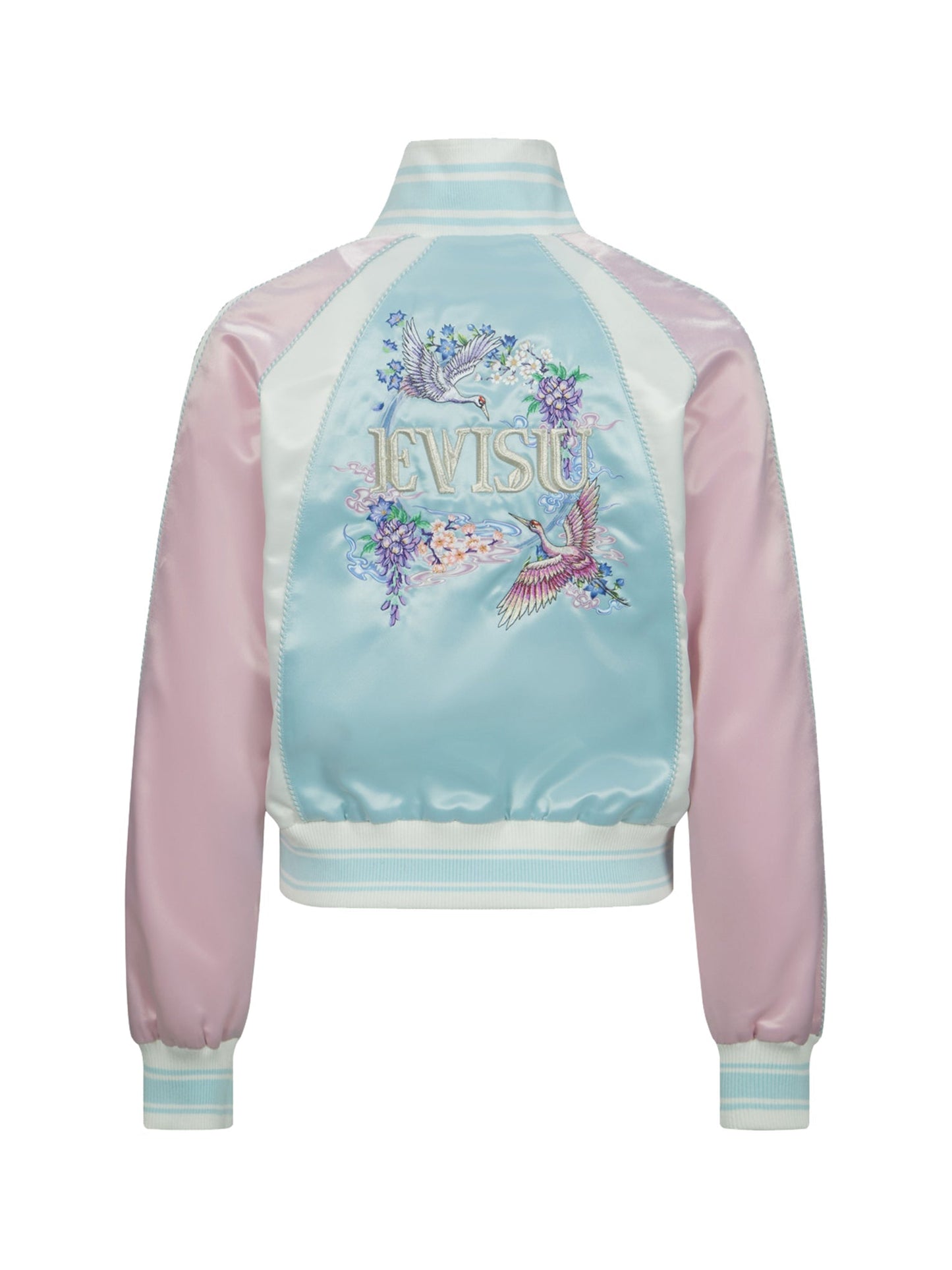 Cranes and Floral Embroidery Fashion Fit Souvenir Jacket
