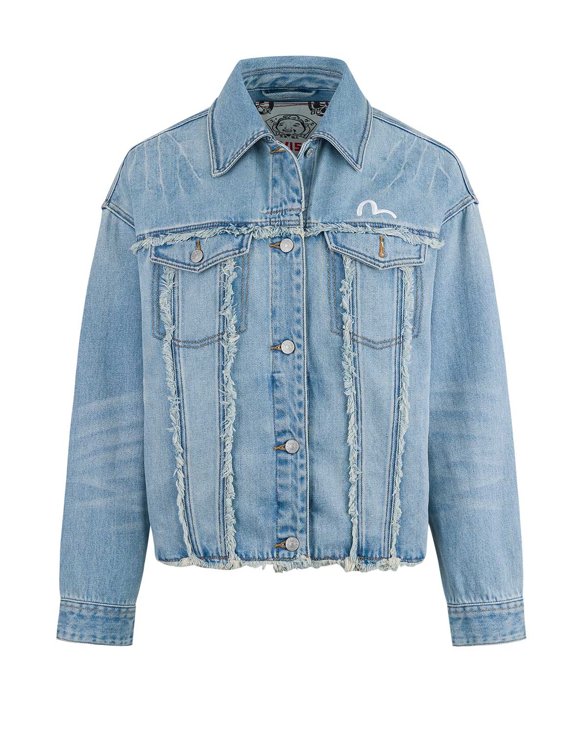 Deconstructed Logo and Seagull Embroidery Oversized Denim Jacket