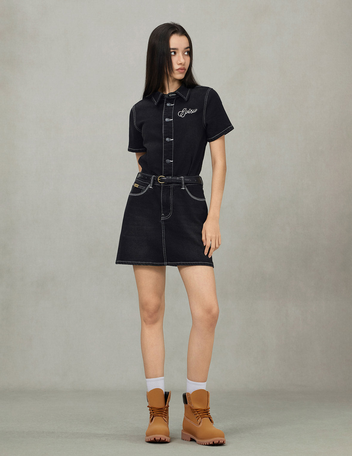Logo Embroidery Fashion Fit Denim Dress