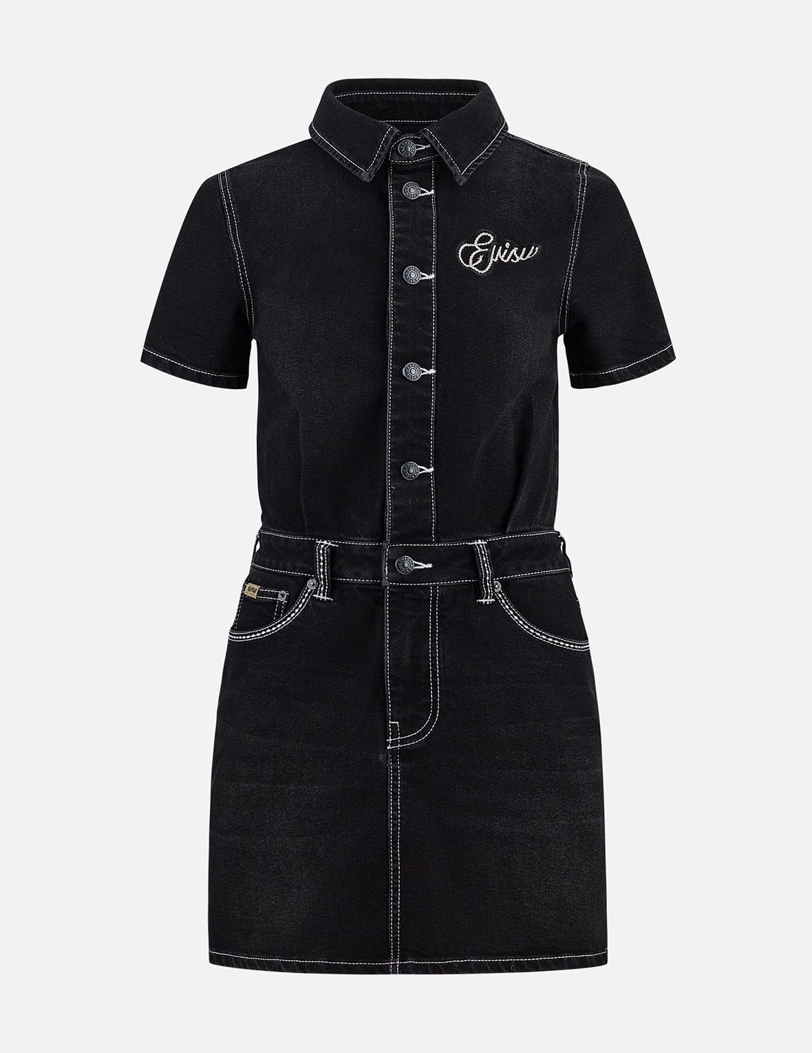Logo Embroidery Fashion Fit Denim Dress EVISU Logo Embroidery Fashion Fit Denim Dress EVISU