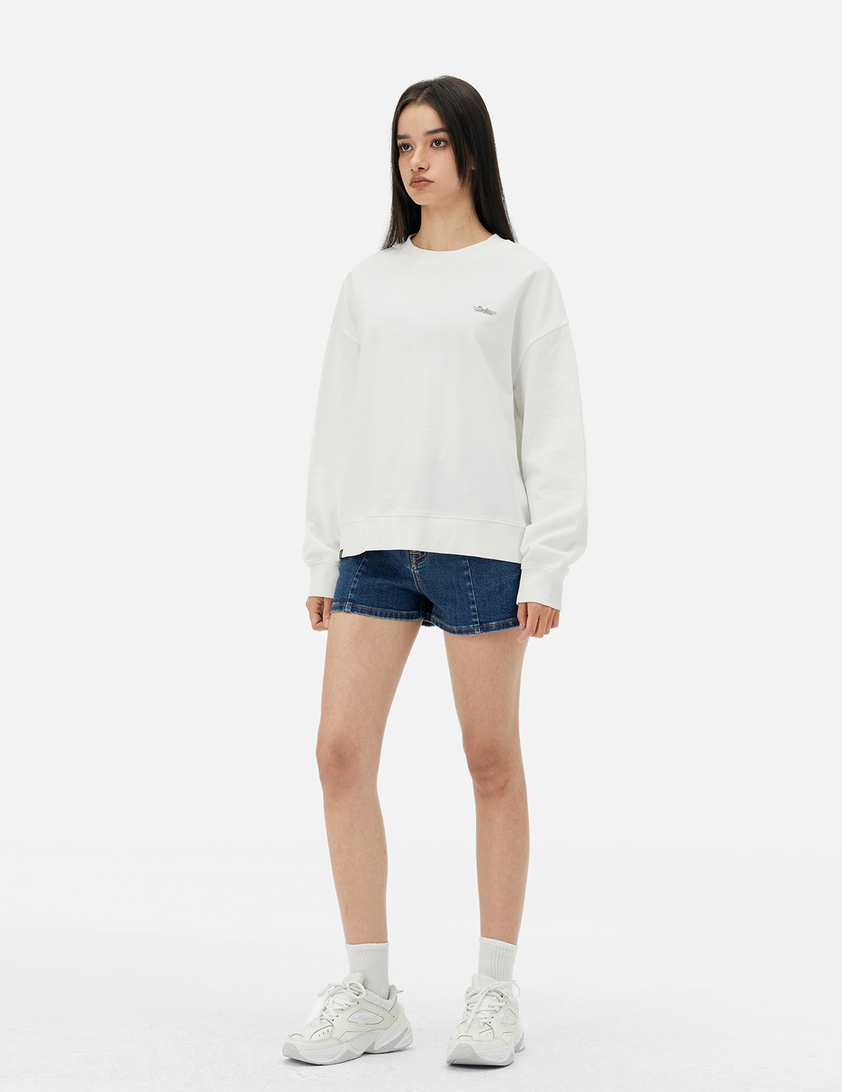 “EV” Rhinestone Embellished Loose Fit Denim Shorts