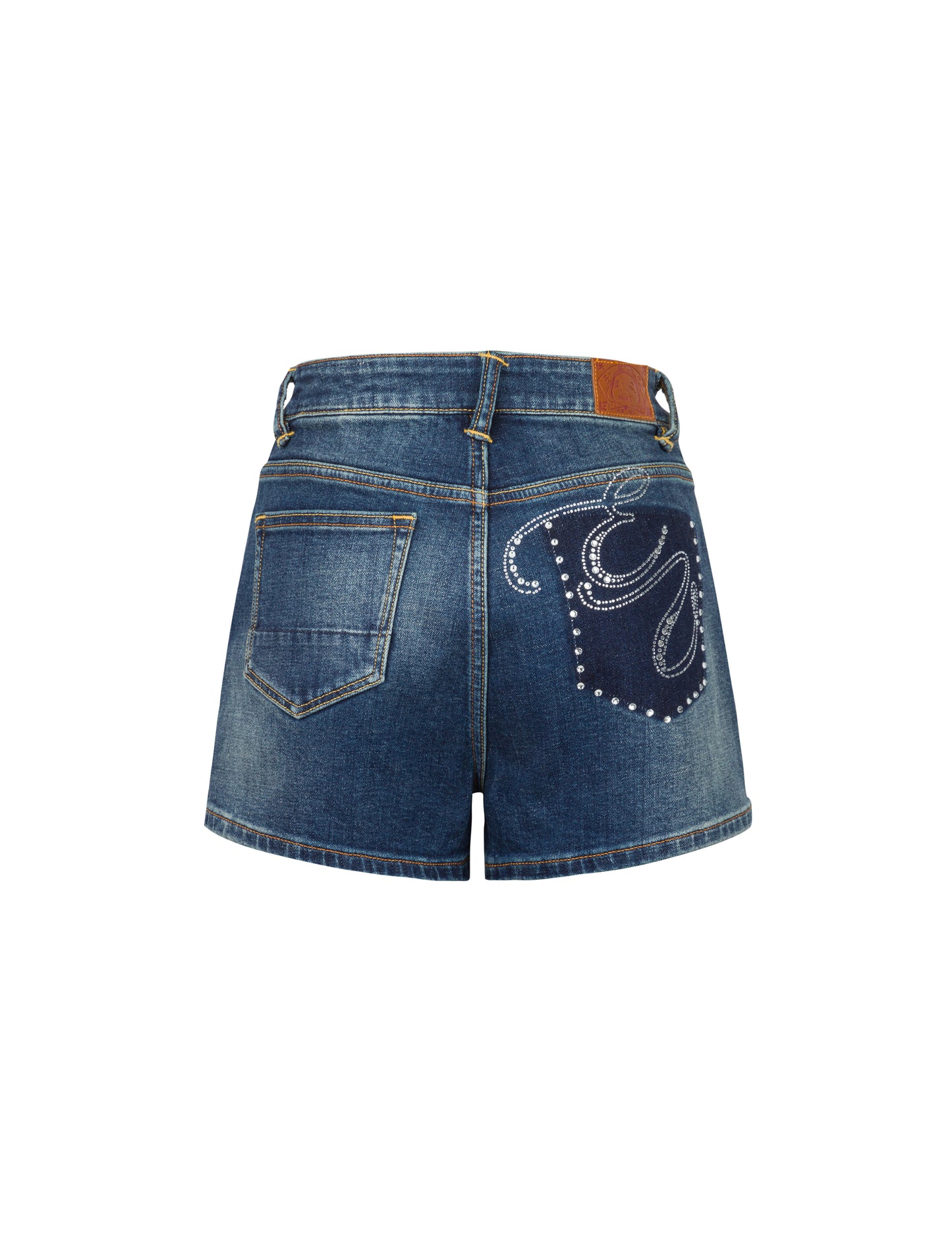 “EV” Rhinestone Embellished Loose Fit Denim Shorts