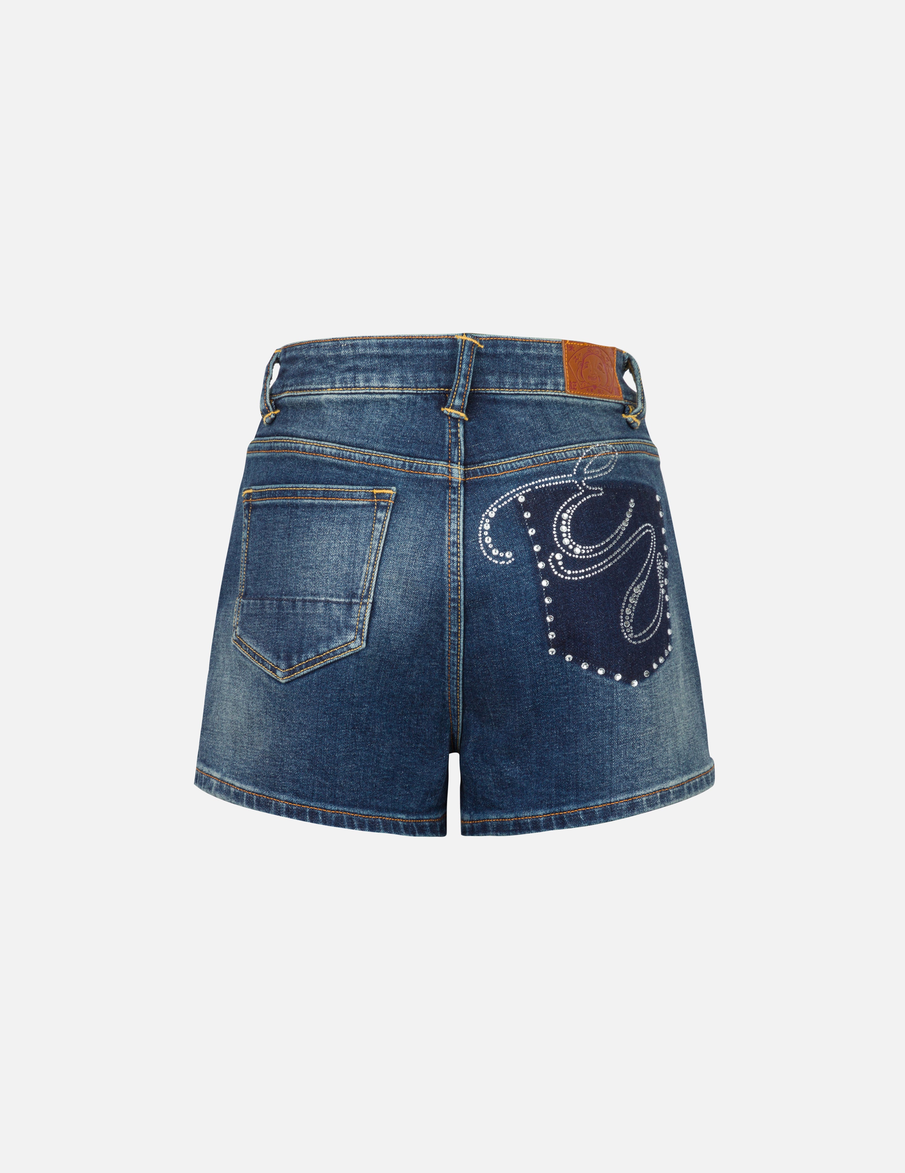 “EV” Rhinestone Embellished Loose Fit Denim Shorts