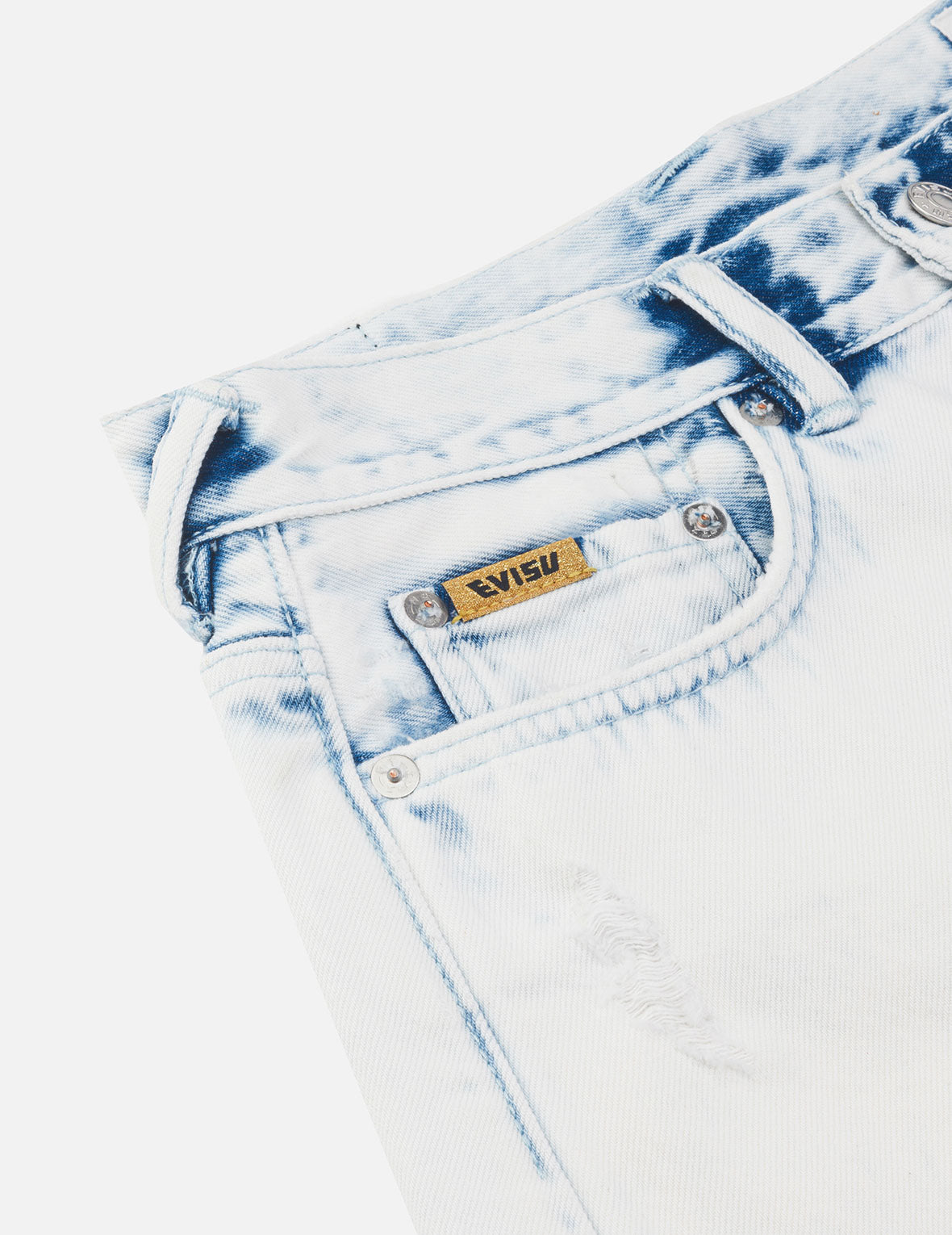 Bleach Washed Kamon Embroidery Regular Fit Denim Shorts