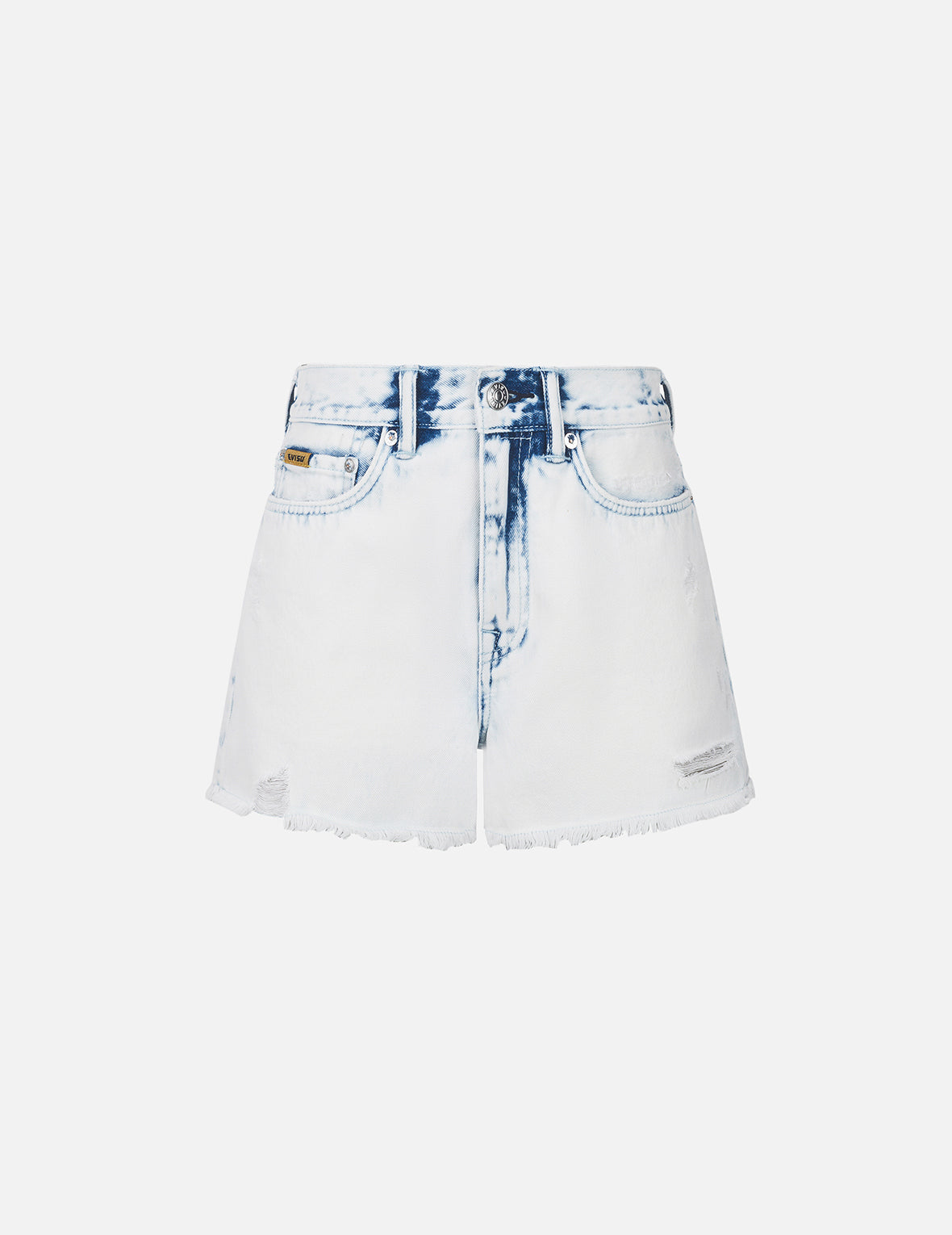 Bleach Washed Kamon Embroidery Regular Fit Denim Shorts