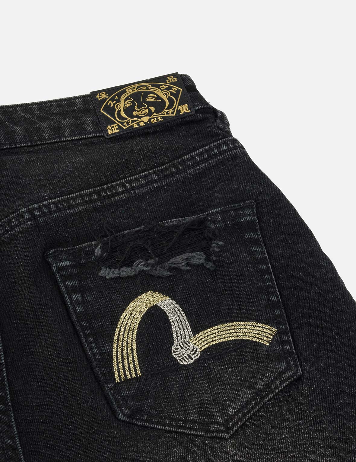 绳结海鸥刺绣宽版黑色牛仔短裤