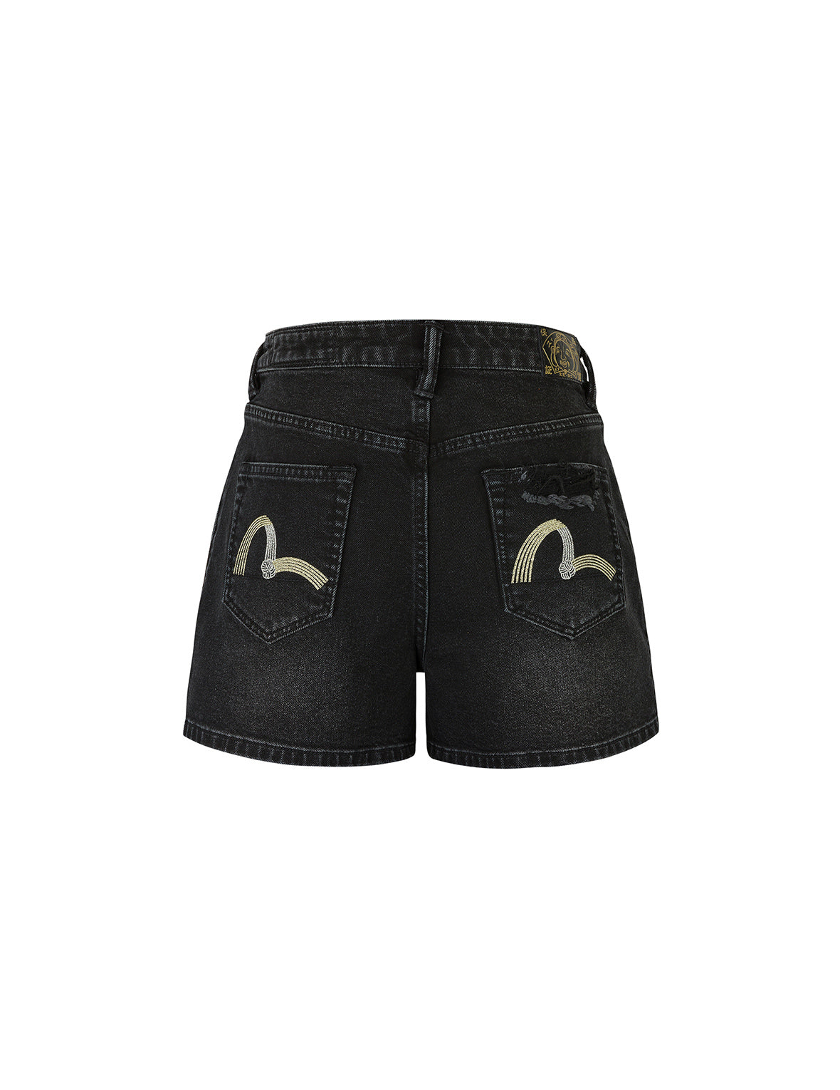 绳结海鸥刺绣宽版黑色牛仔短裤