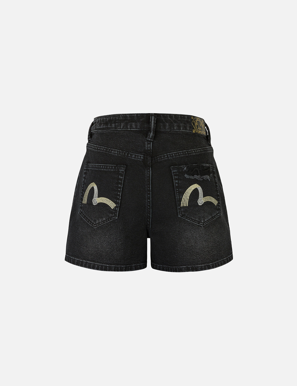 绳结海鸥刺绣宽版黑色牛仔短裤