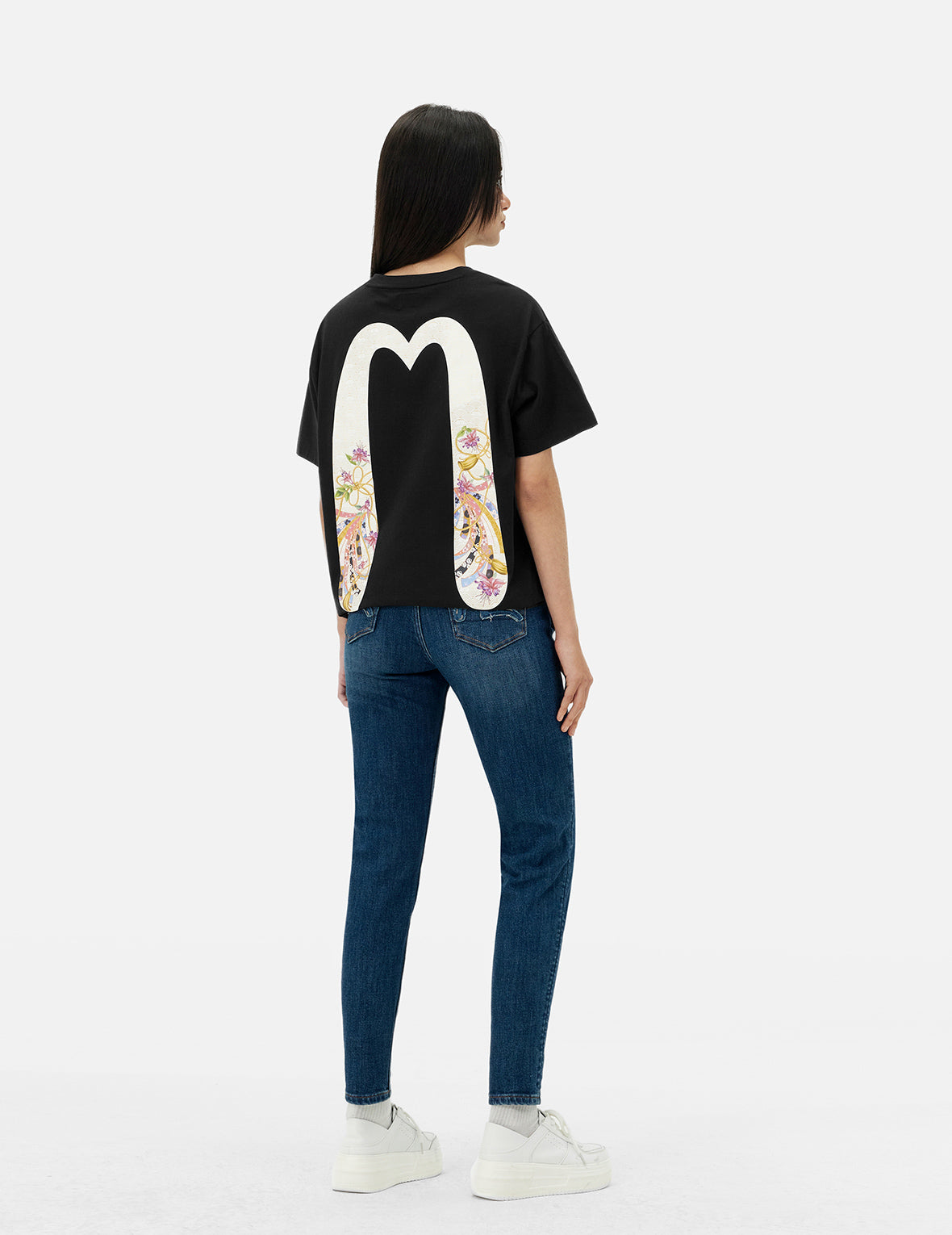 Seagull Appliqué Embroidery Skinny Jeans