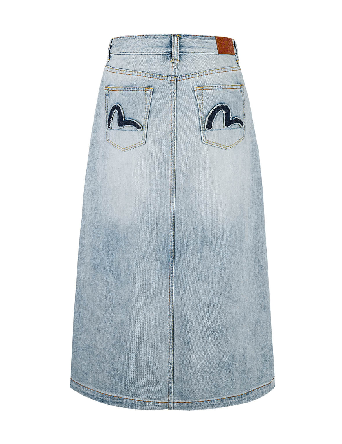 Washed Deconstructed Seagull Fashion Fit Demin Midi Skirt