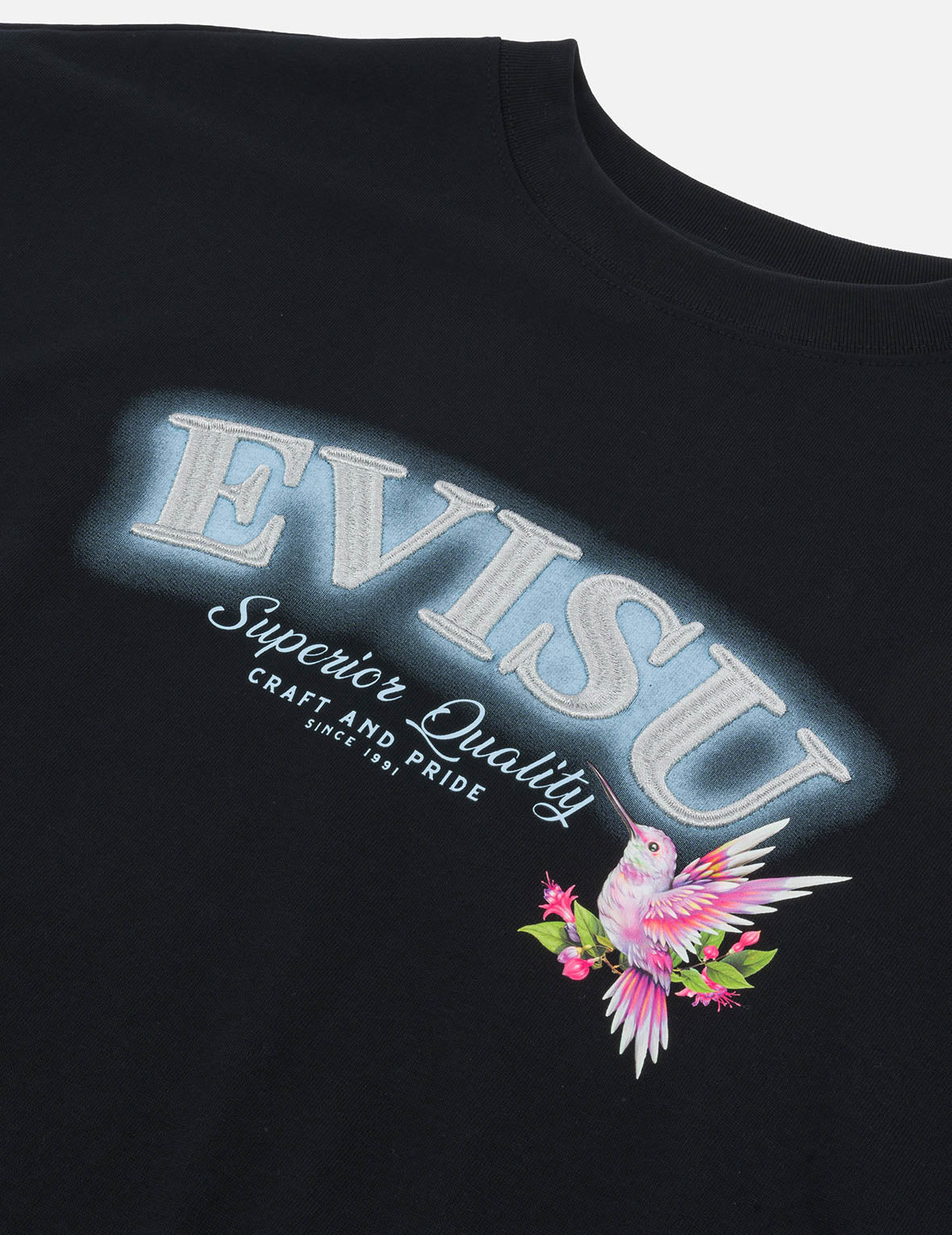 Logo Embroidery and Hummingbird Print Regular Fit T-shirt