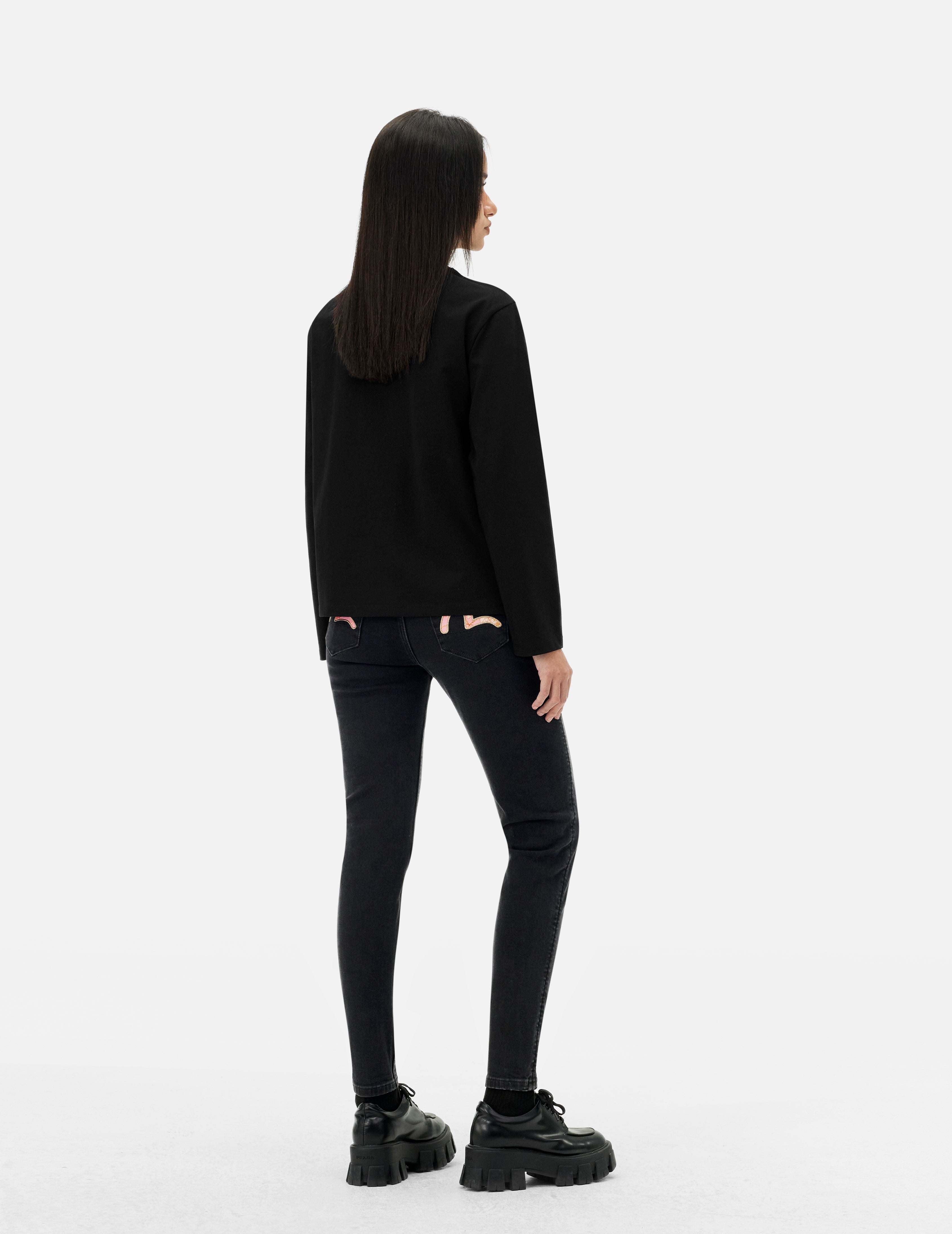 Brocade Seagull Embroidery Regular Fit Long-Sleeve T-shirt