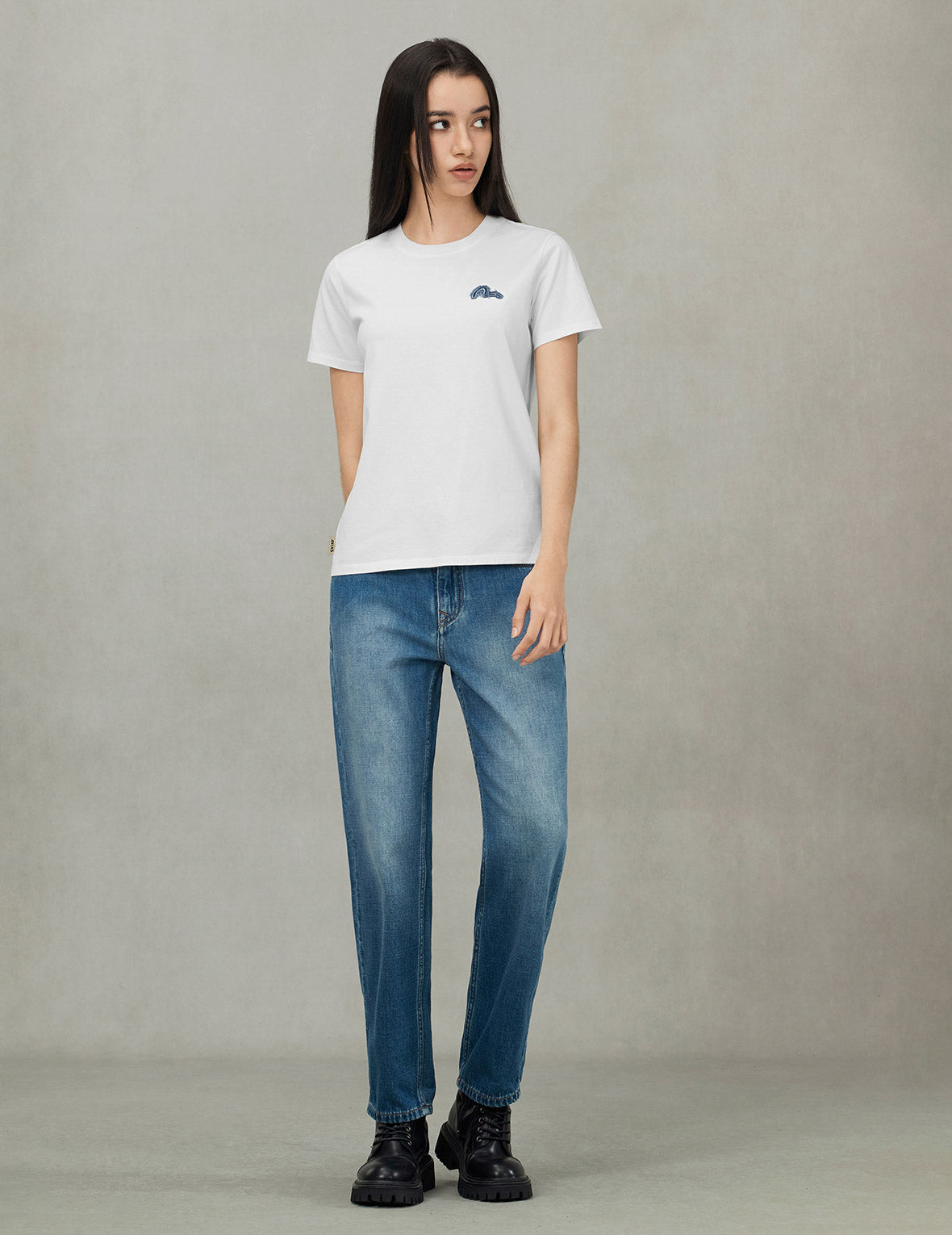 Deconstructed Denim Applique Embroidery Regular Fit T-Shirt