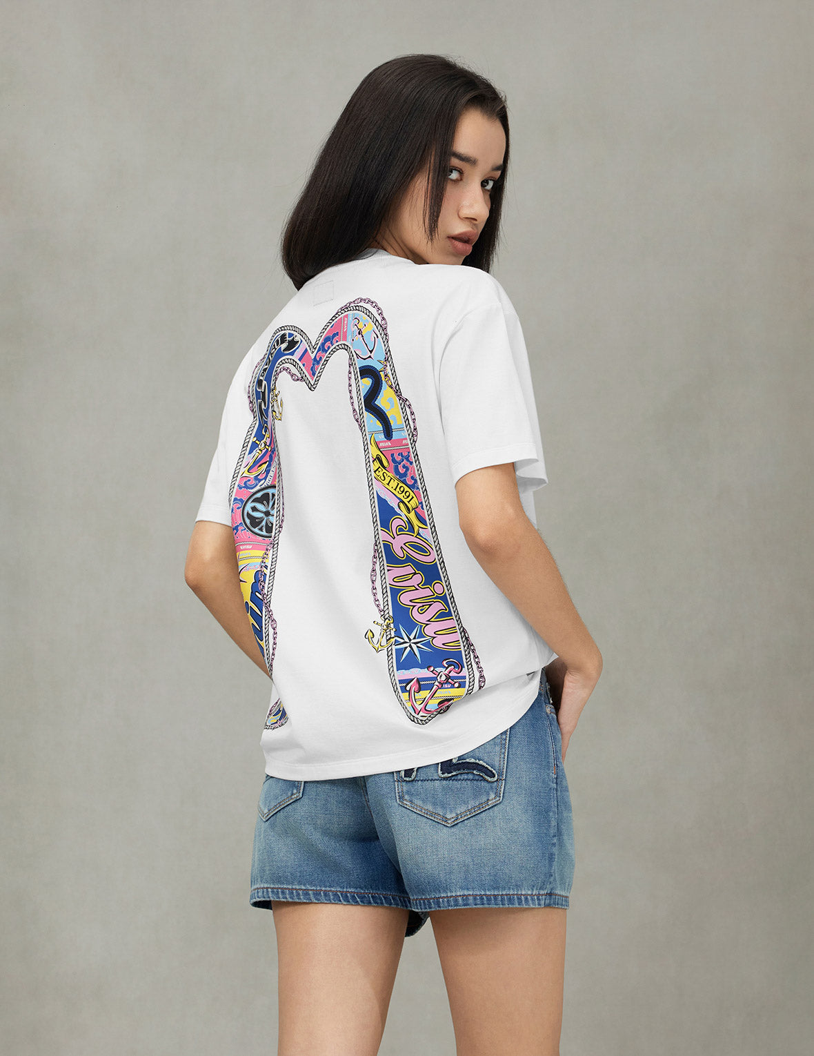 帆绳扭纹和大M船锚印花超宽版T恤