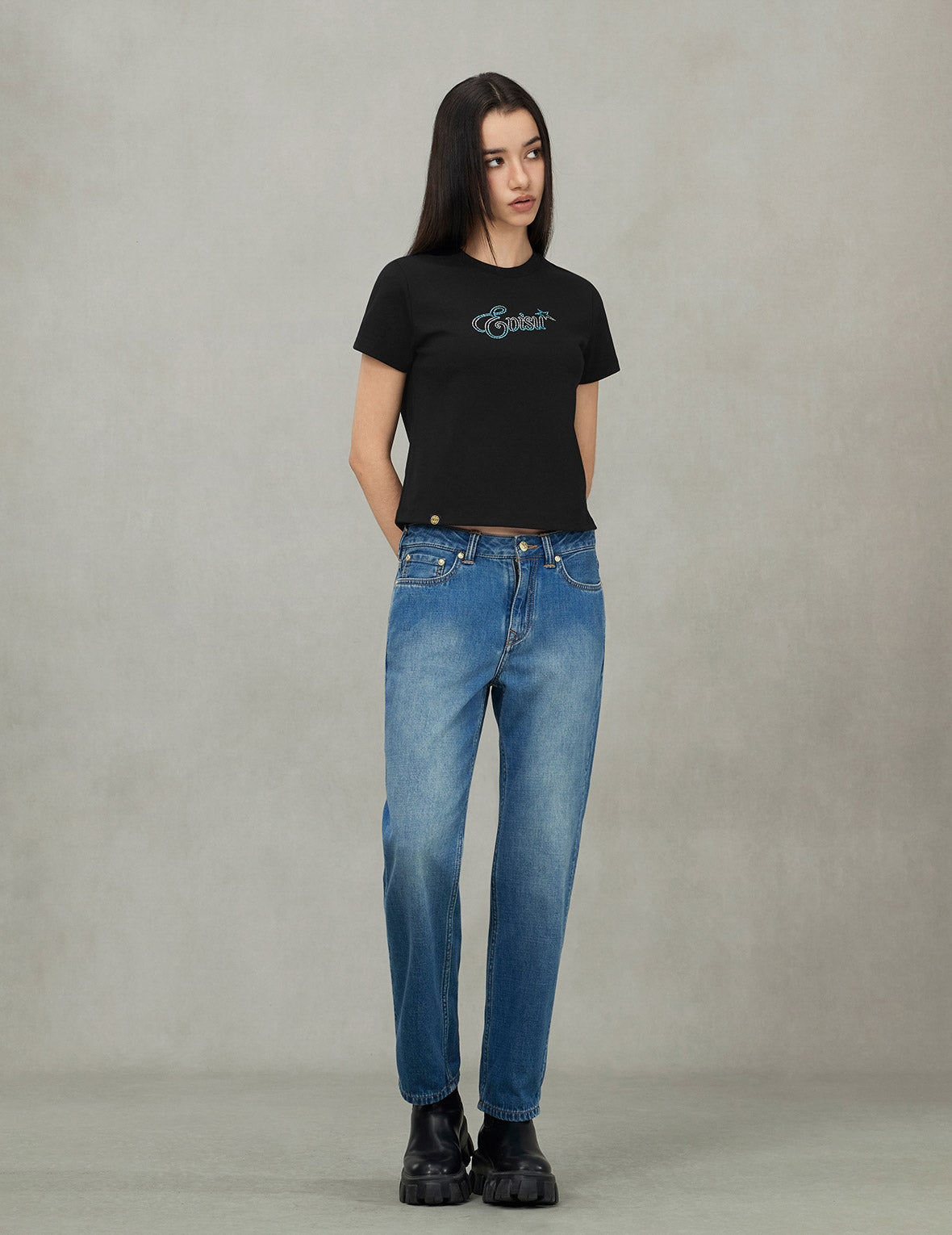 Logo and Starfish Rhinestone Slim Fit T-Shirt