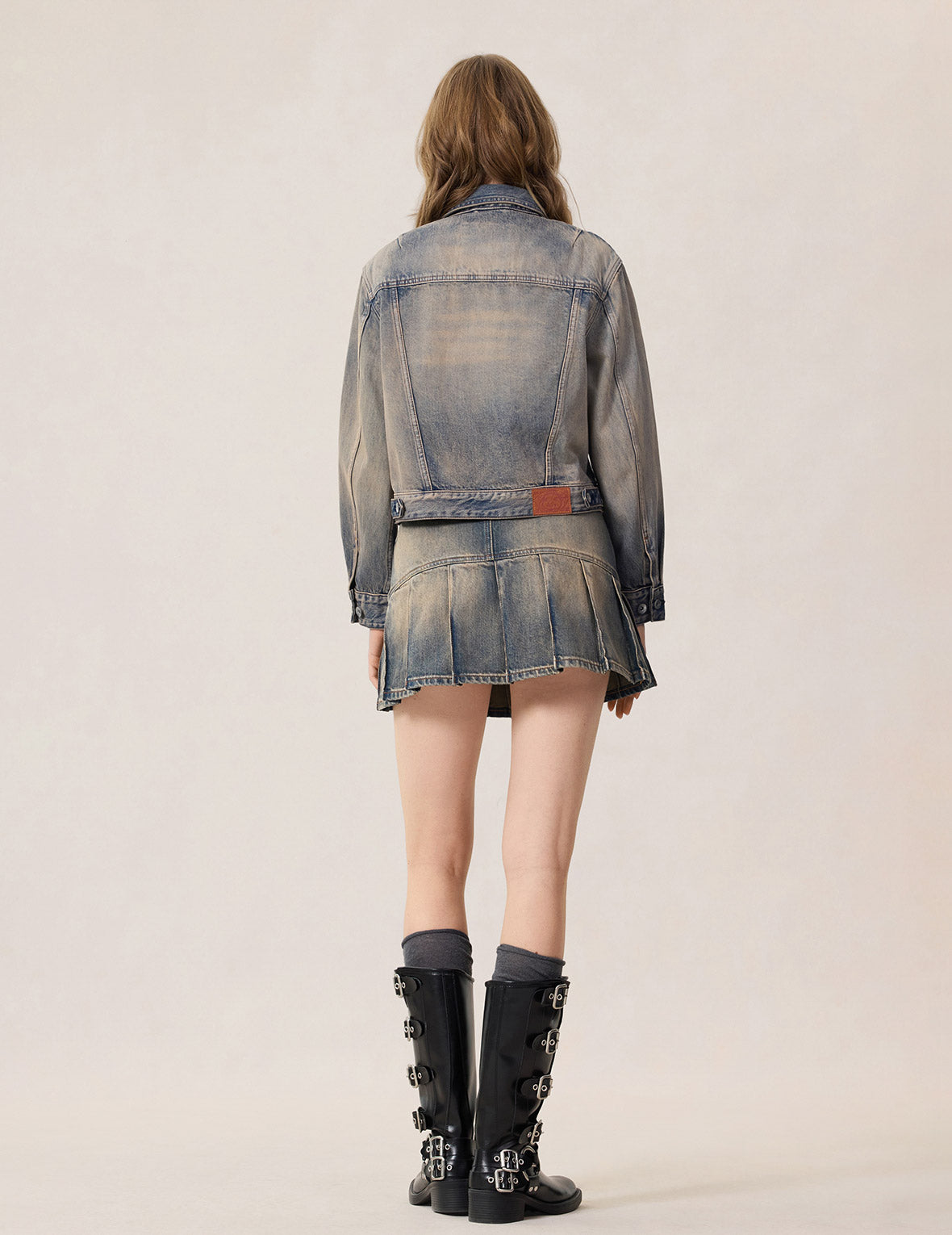 Two Tone Washed Bondage Denim Jacket