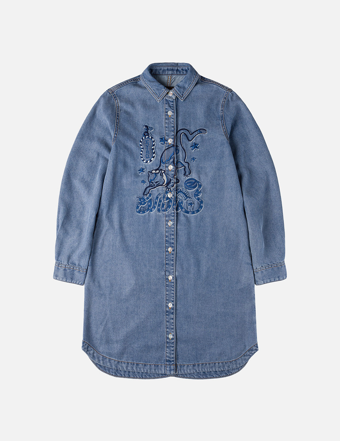 Cat Embroidery Denim Dress