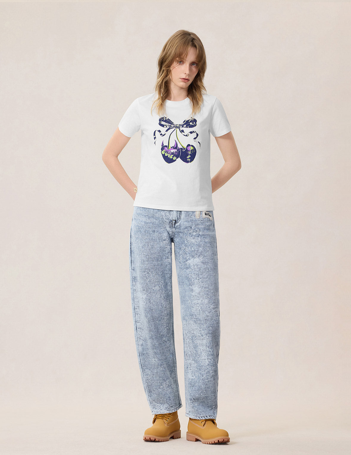 做旧海鷗弯刀牛仔裤