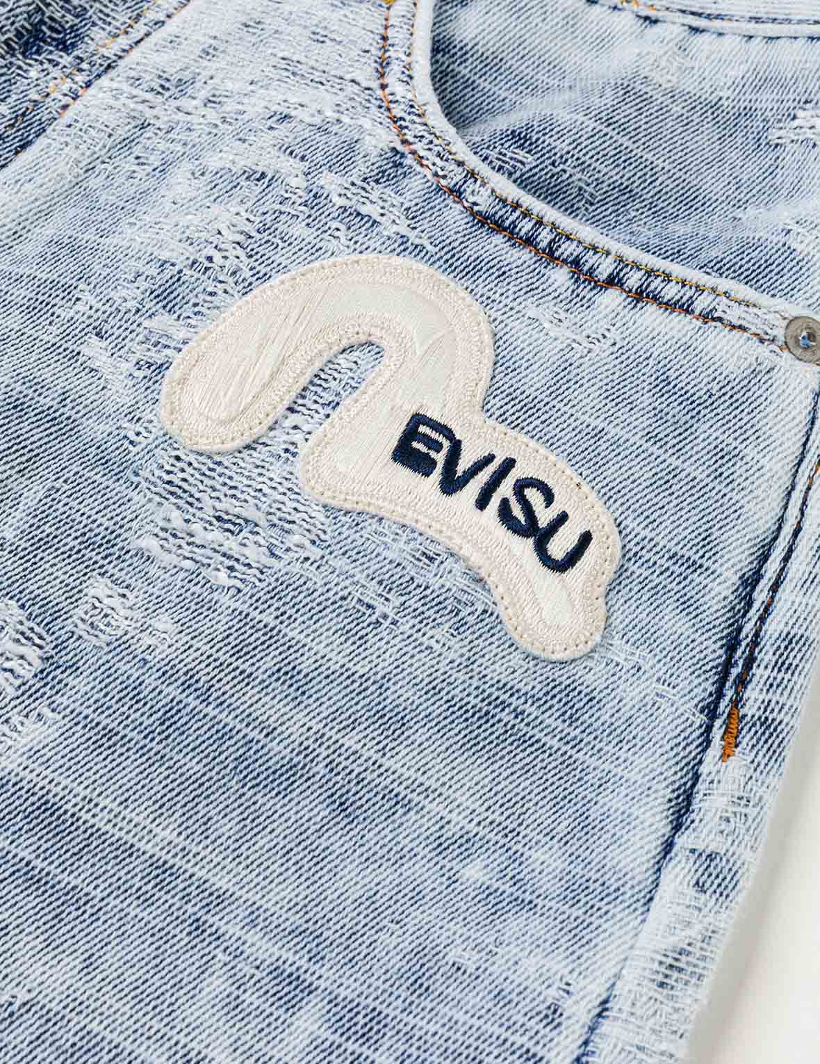 做旧海鷗弯刀牛仔裤