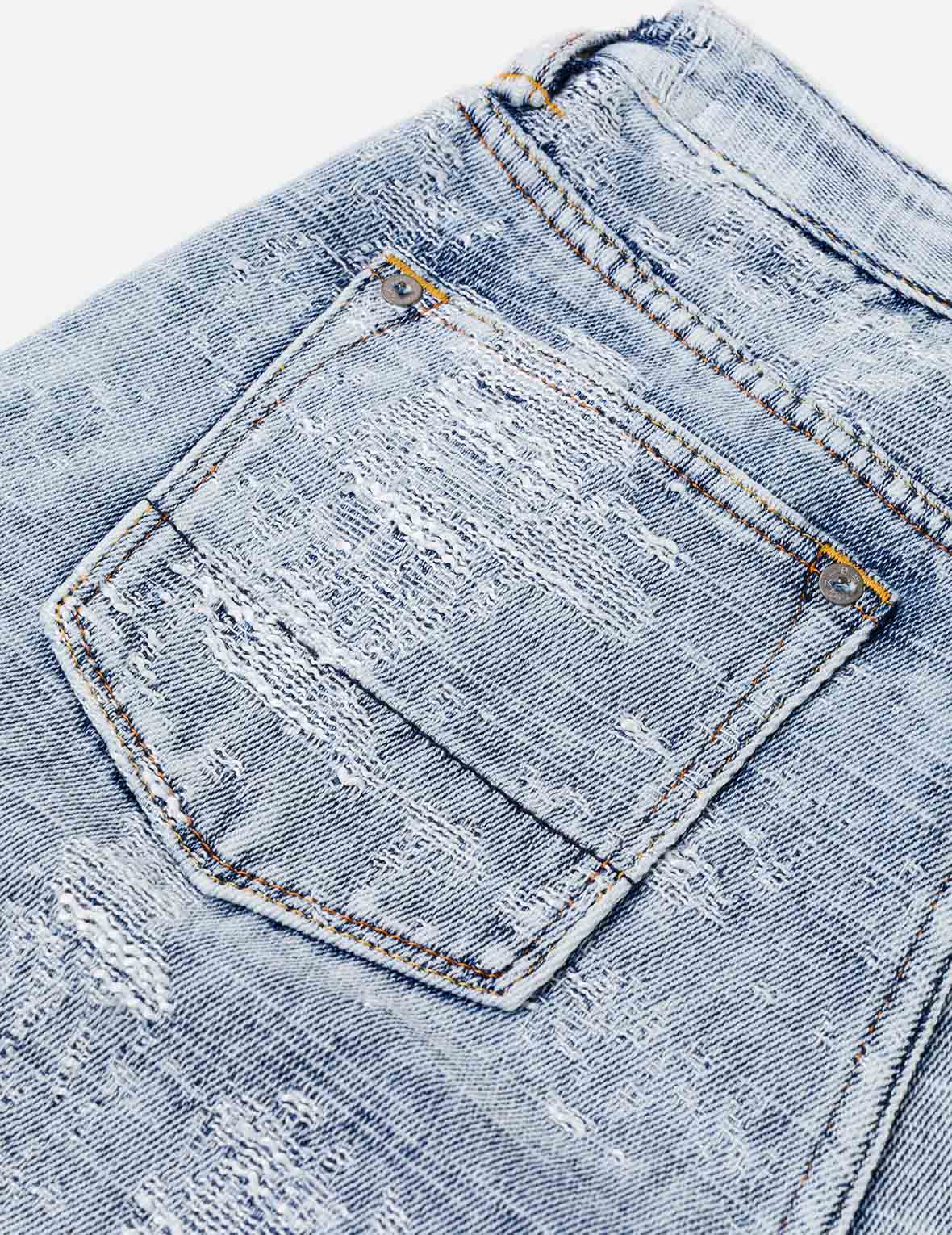 做旧海鷗弯刀牛仔裤