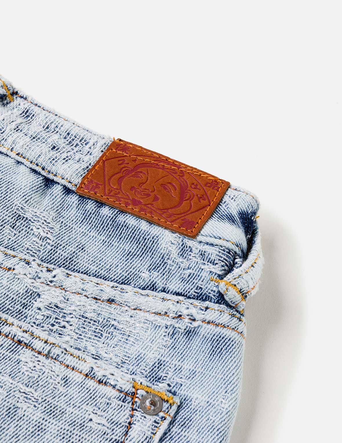 做旧海鷗弯刀牛仔裤