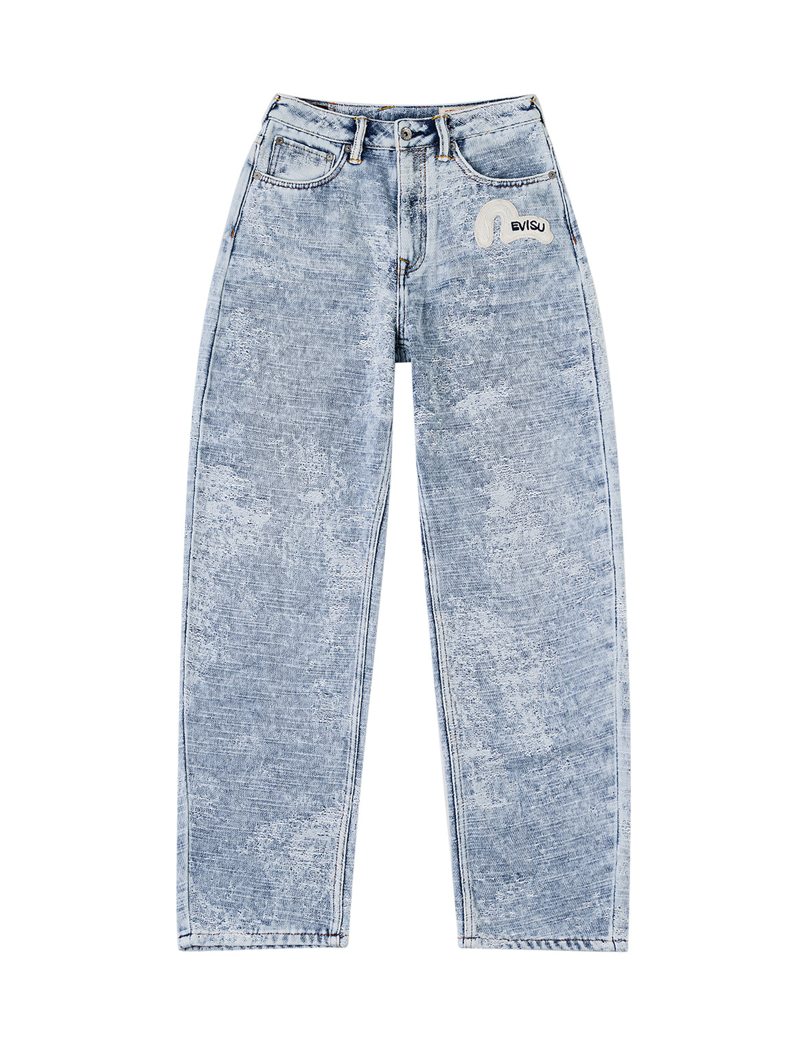 做旧海鷗弯刀牛仔裤