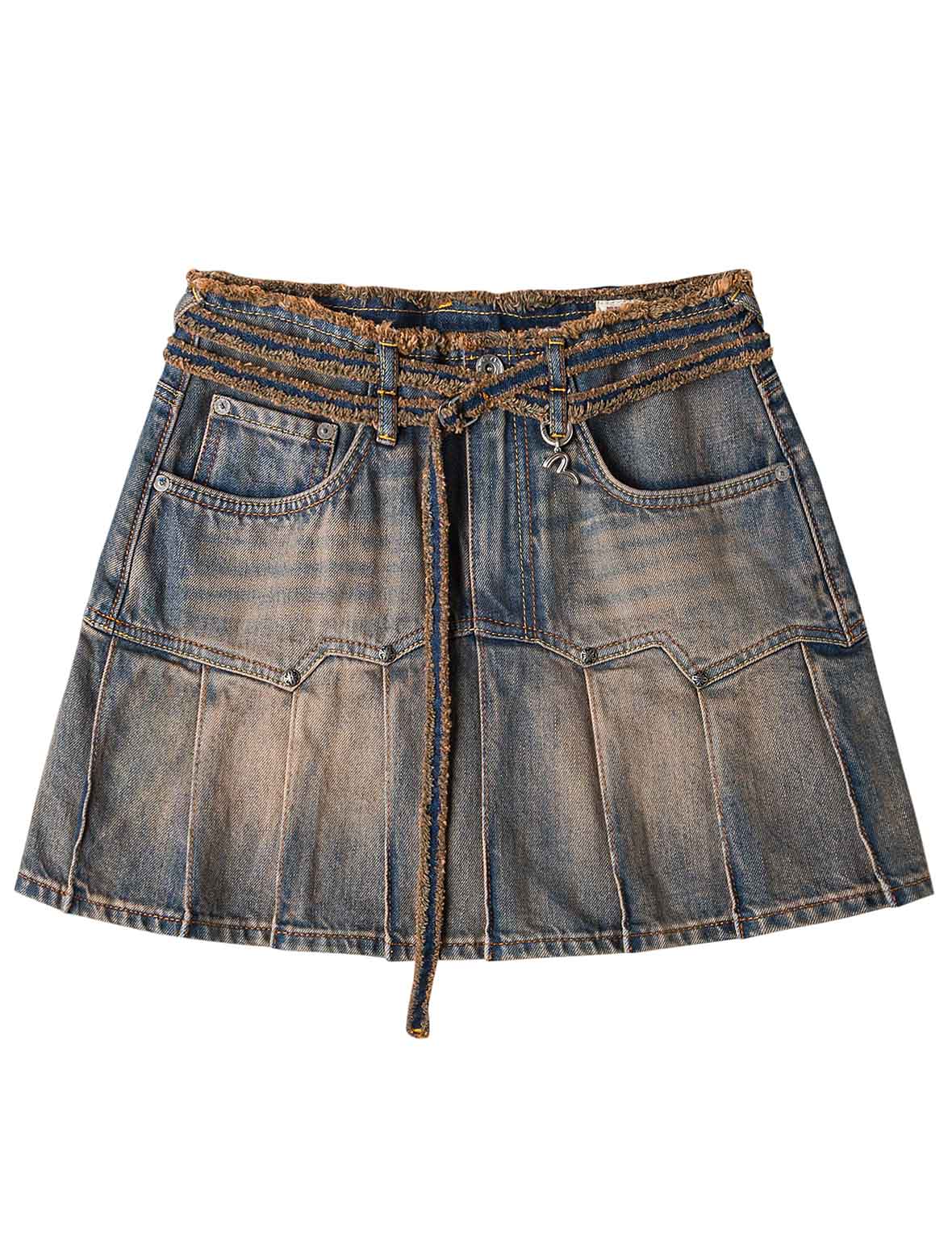 Two Tone Pleated Denim Skirts