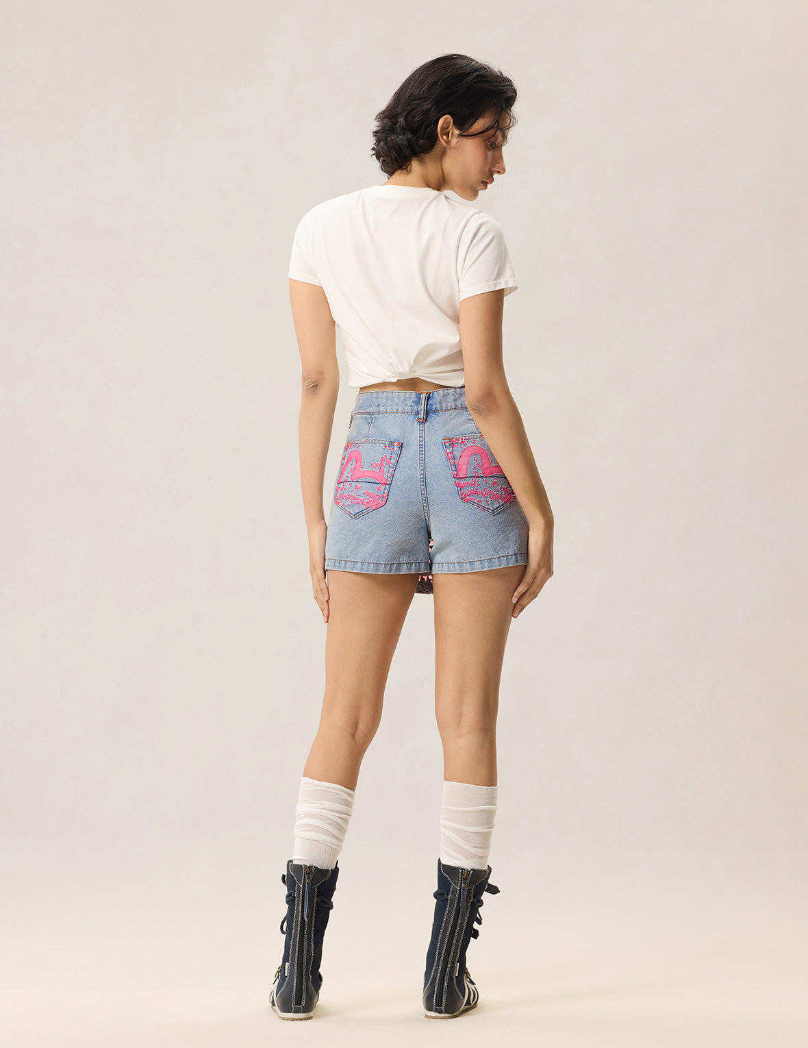 Color Burn-out Wordmark Denim Skort